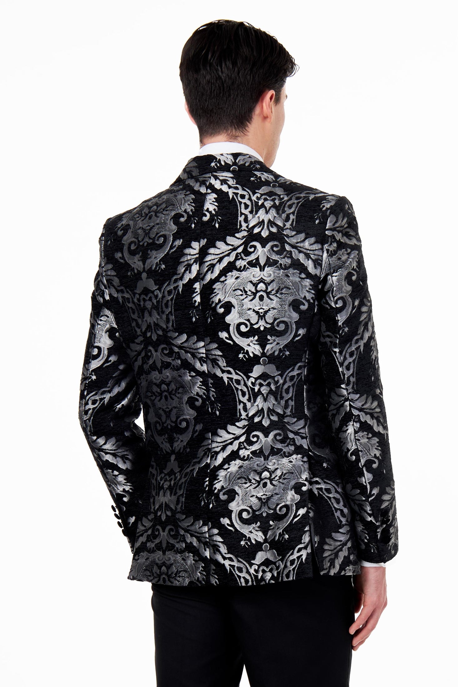 GLEN – SILVER GREY PAISLEY BROCADE PRINT TUX JACKET