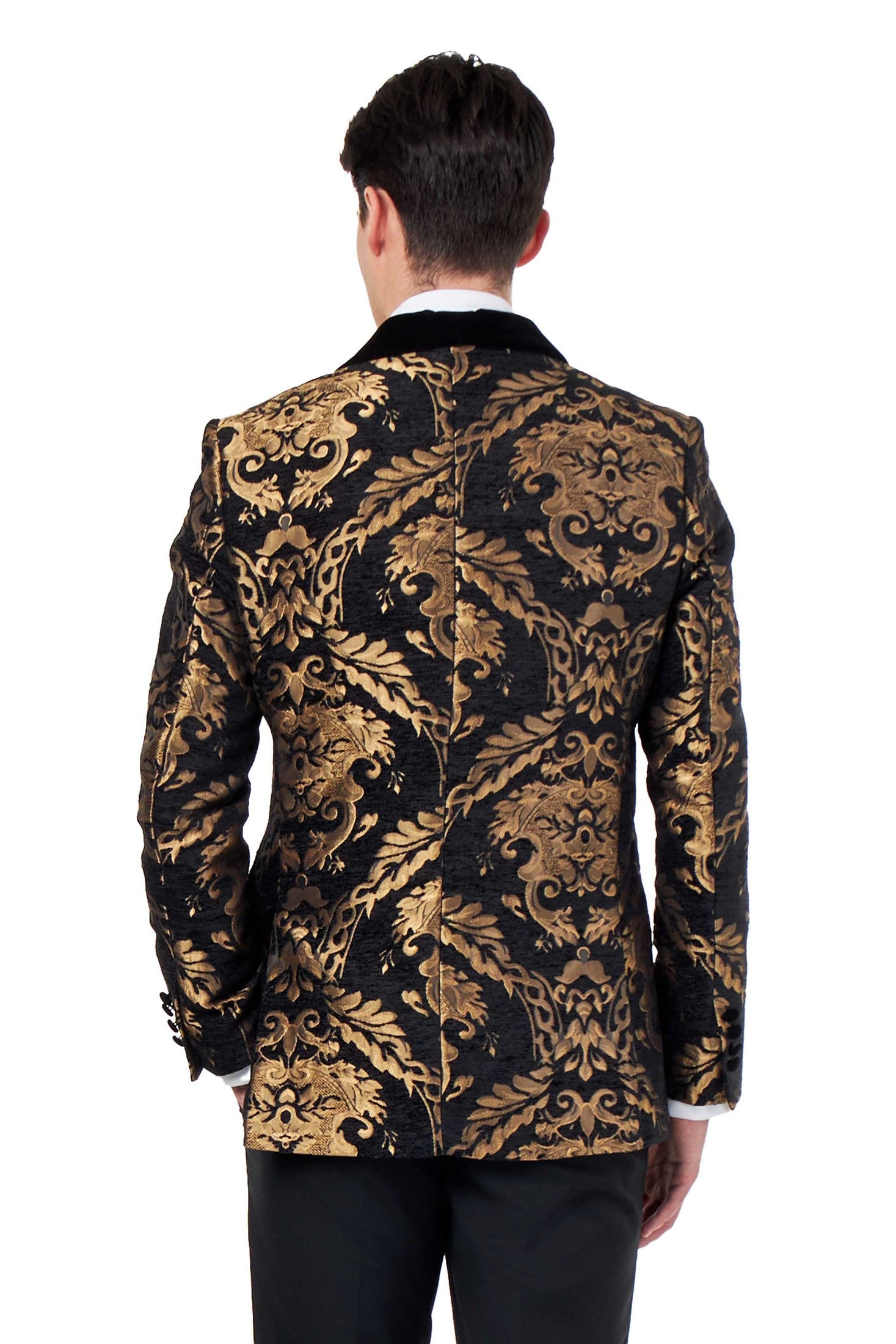 GLEN – TUXEDO JACKET GOLD ORNATE JACQUARD PRINT ON BLACK