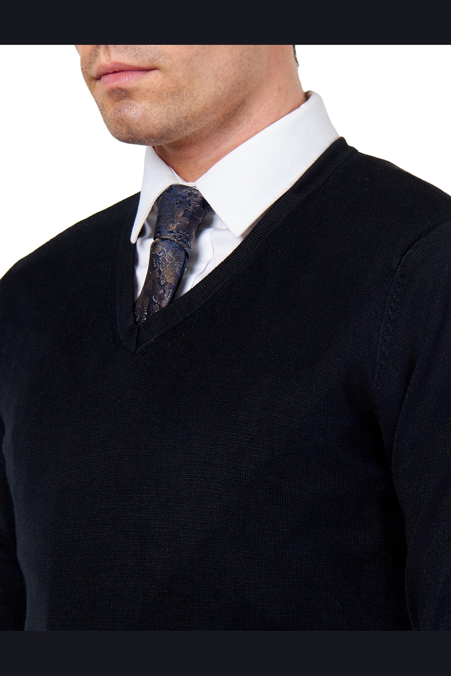 MEN’S COTTON V-NECK BLACK JUMPER FINE KNIT LIGHTWEIGHT