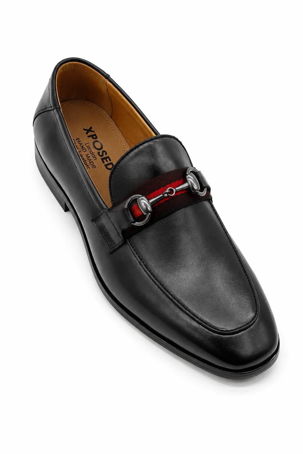 Black Leather Loafers with Snaffle Bit Buckle