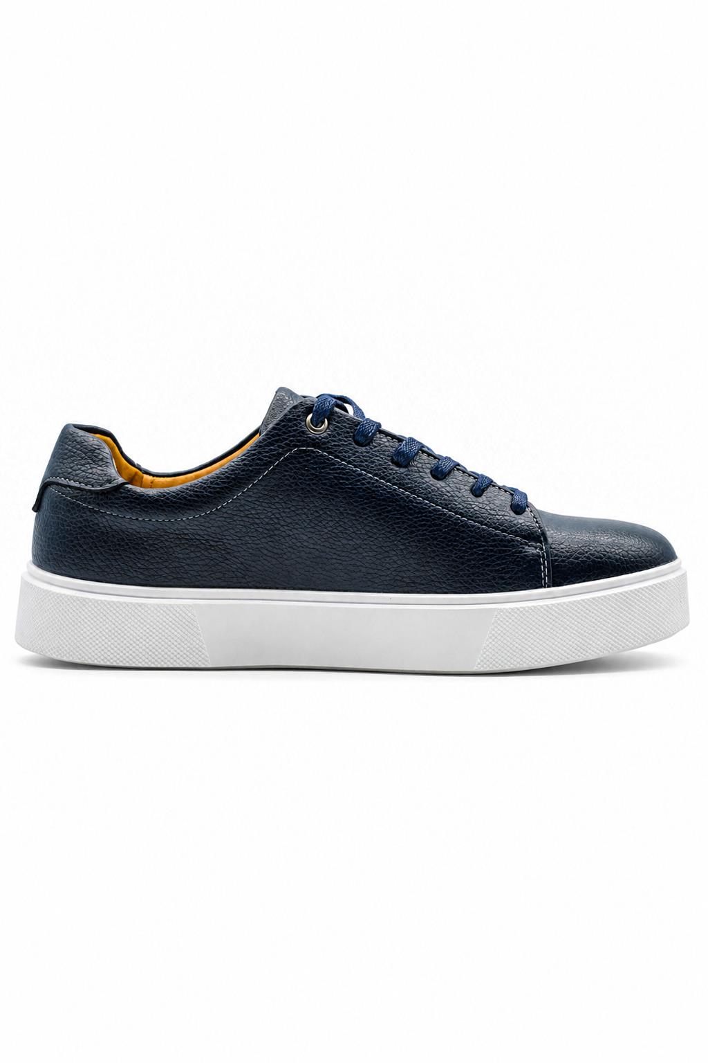 Men’s Navy Grain-Effect Faux Leather Lace-Up Trainers