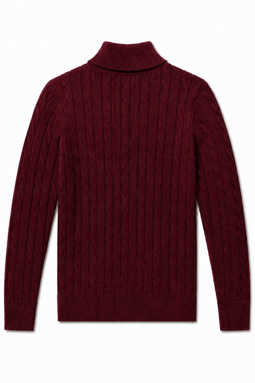 Men's Maroon 100% Cotton Fine Cable Knit Quarter Zip Neck Jumper