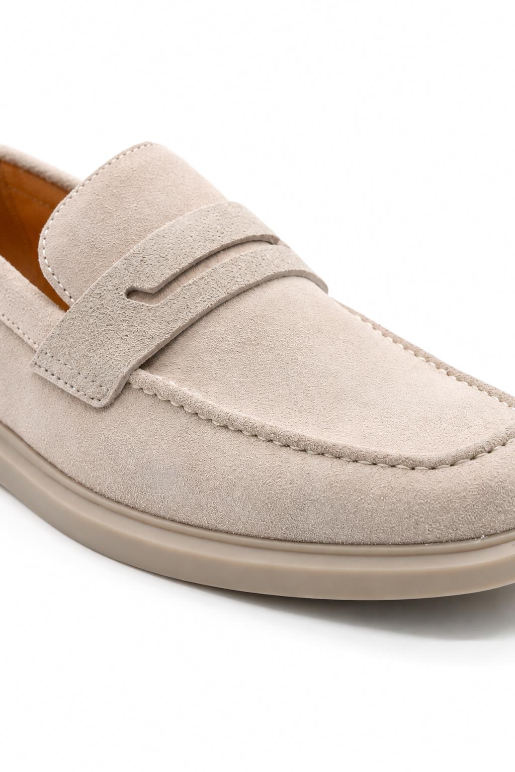 Men’s Milo Beige Suede Leather Penny Loafers