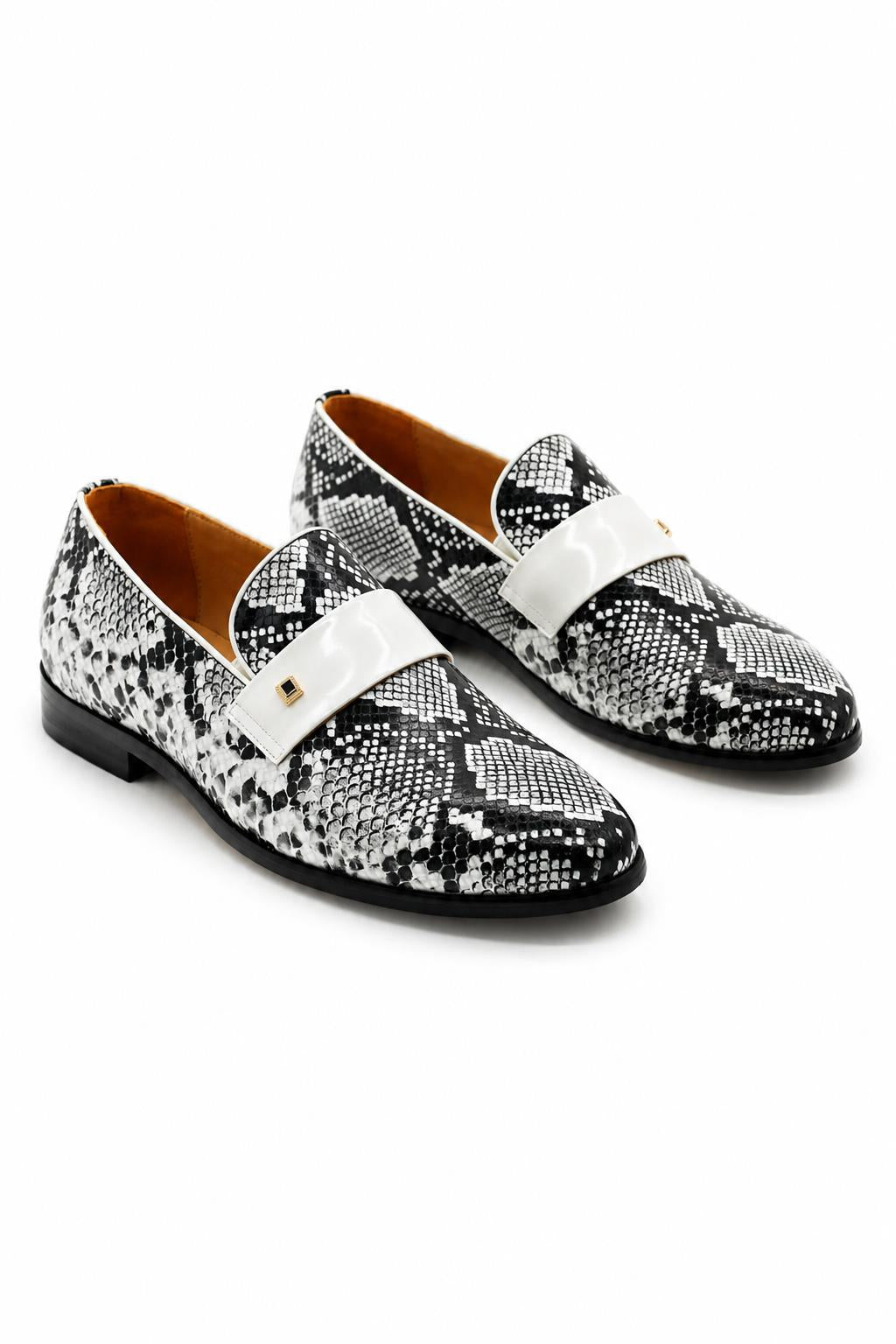 Men’s Black & White Shiny Patent Print Occasion Shoes