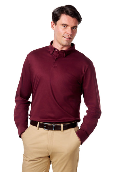 Men's Mercerised Cotton Maroon Polo Shirt Long Sleeve – XPOSED