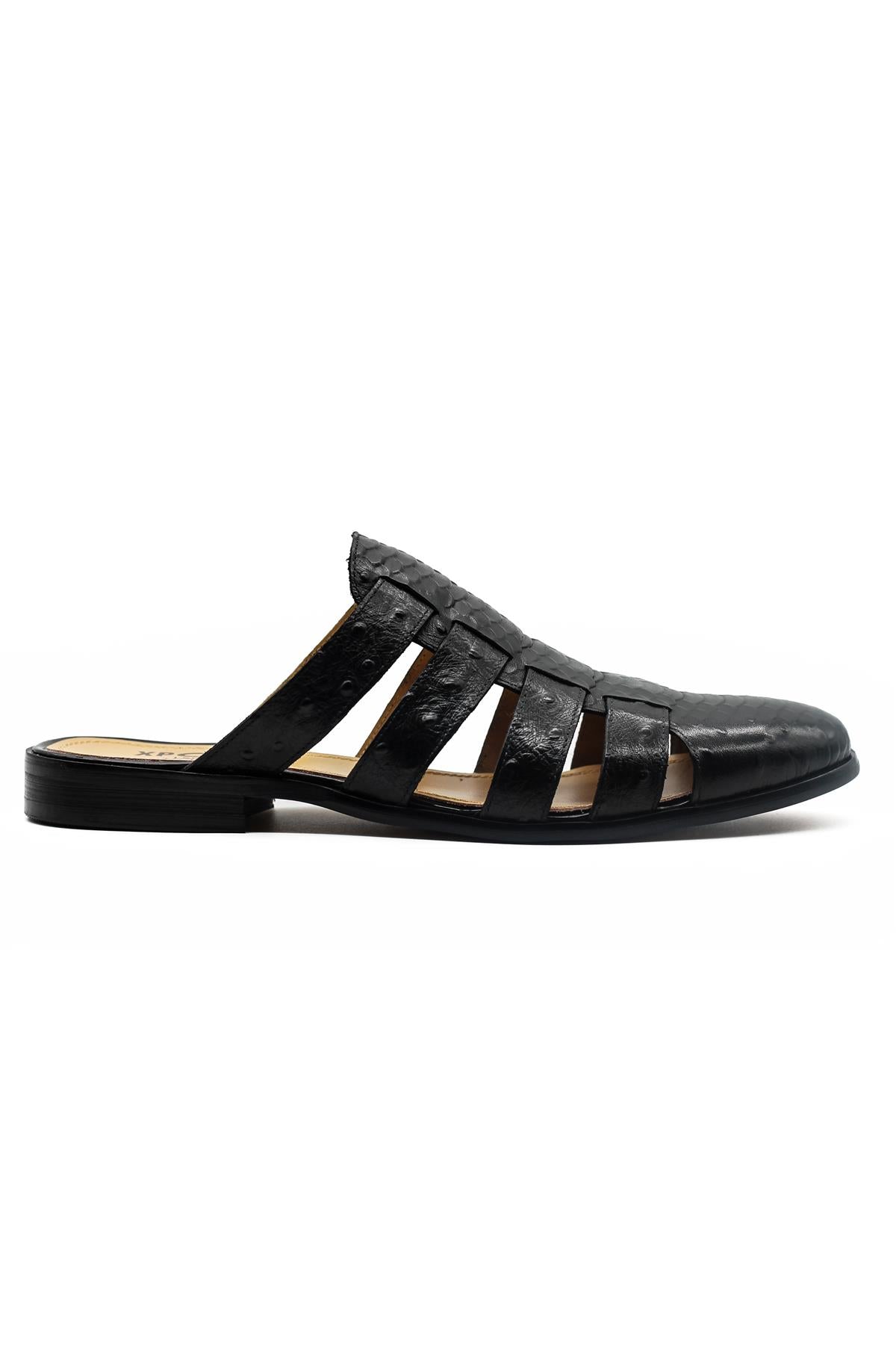 Men’s Essa Black Real Leather Mule Sandals