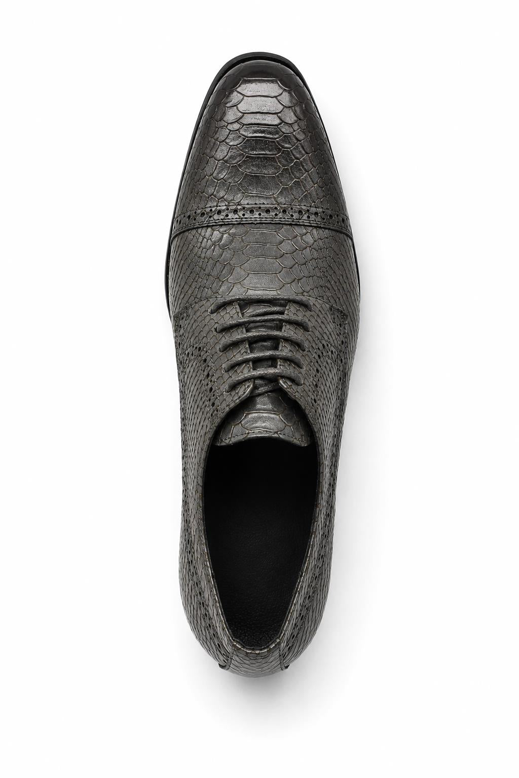 Men's Grey Embossed Faux Leather Lace up Derby Shoes