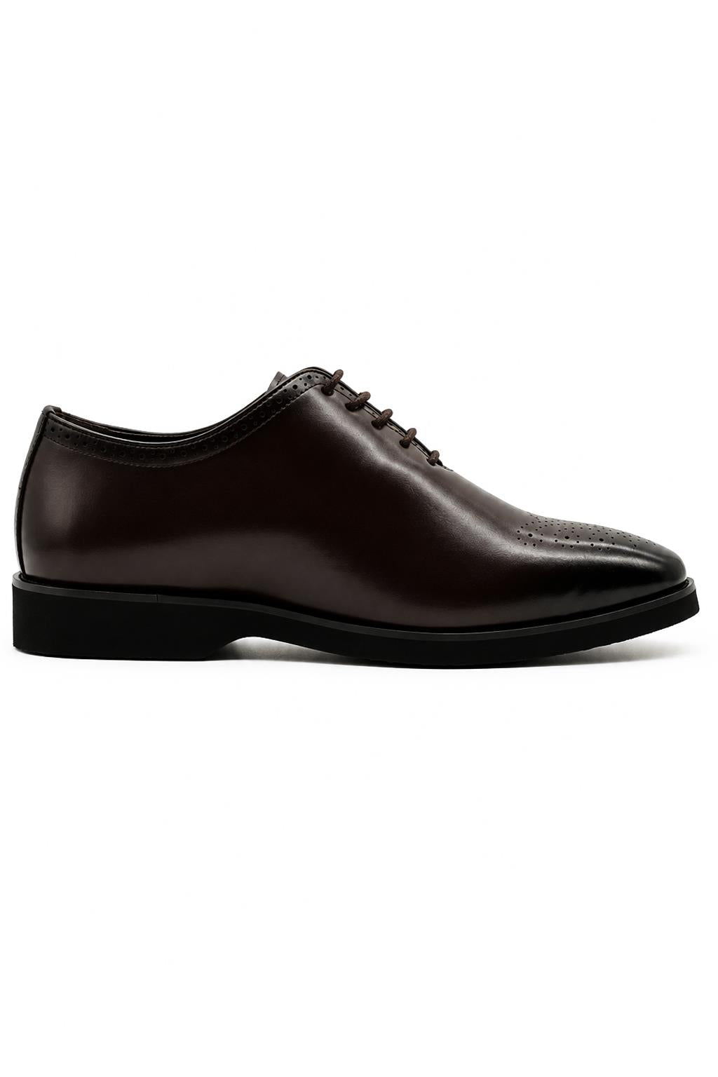 Men's Brown Faux Leather Whole-Cut Oxford Brogue Shoes