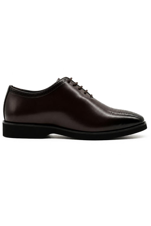Men's Brown Faux Leather Whole-Cut Oxford Brogue Shoes