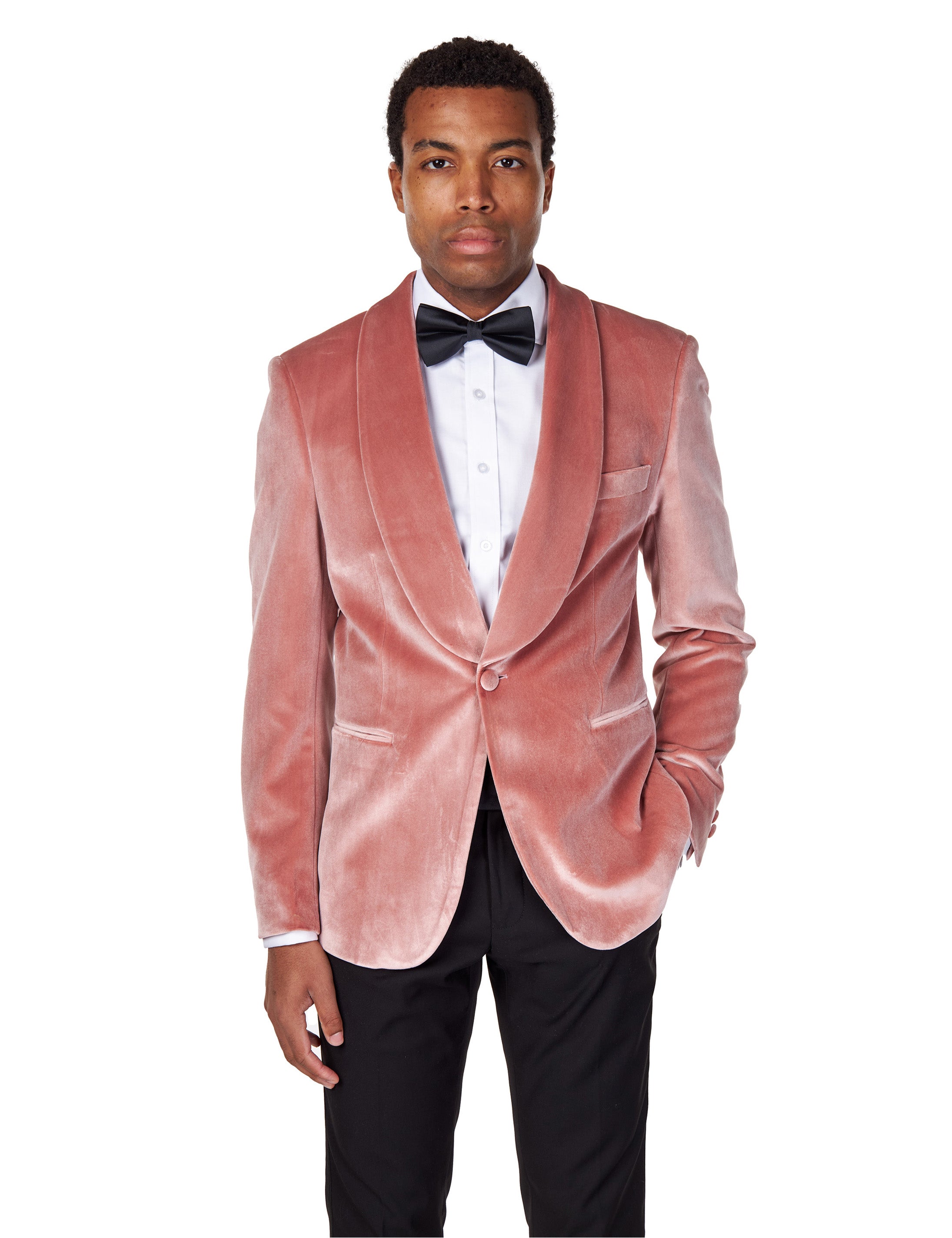 SHAWL COLLAR VELVET TUXEDO – BLUSH PINK