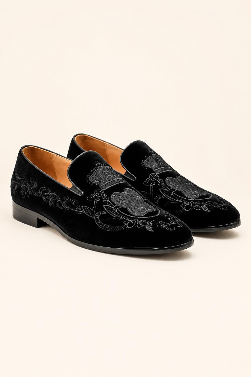 FRED Men’s Black Embroidered Velvet Party Loafers