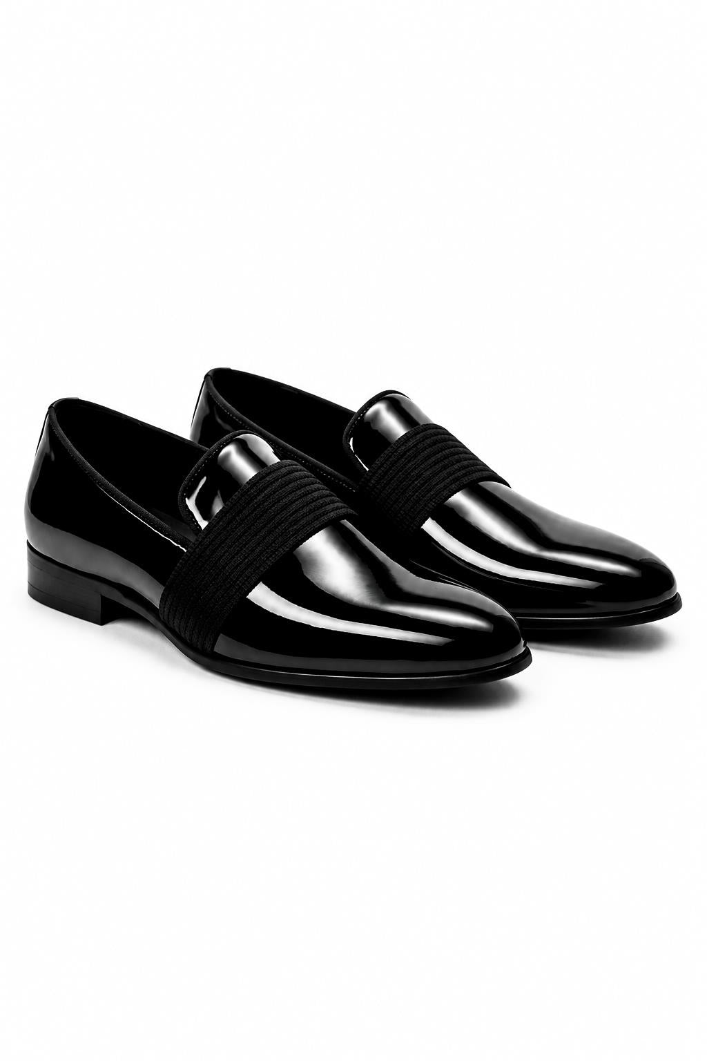 MIRO 3 Men’s Black Hi-Shine Patent Leather Slip-On Tuxedo Loafers