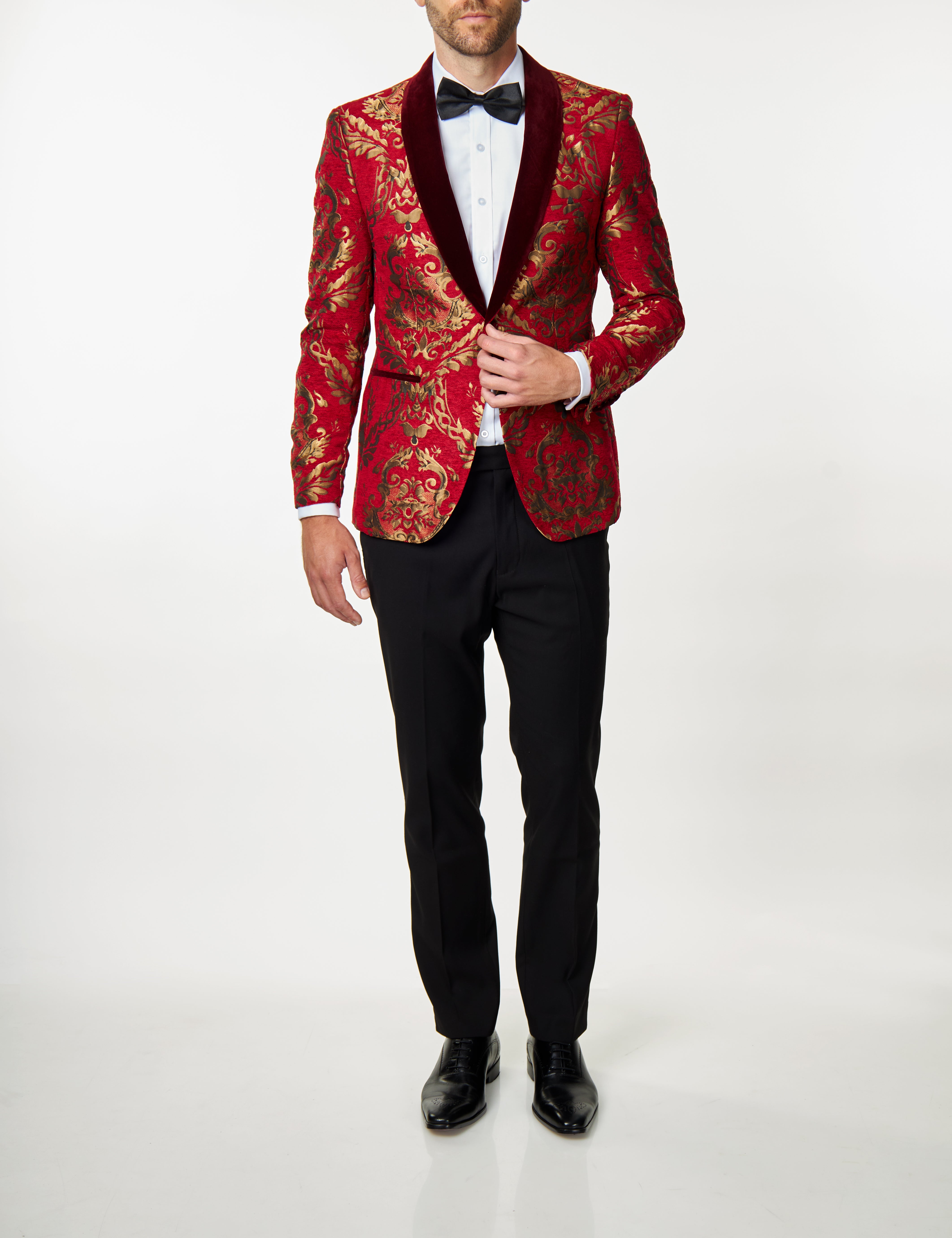 Gold Brocade Paisley on Crimson Red Jacquard Jacket