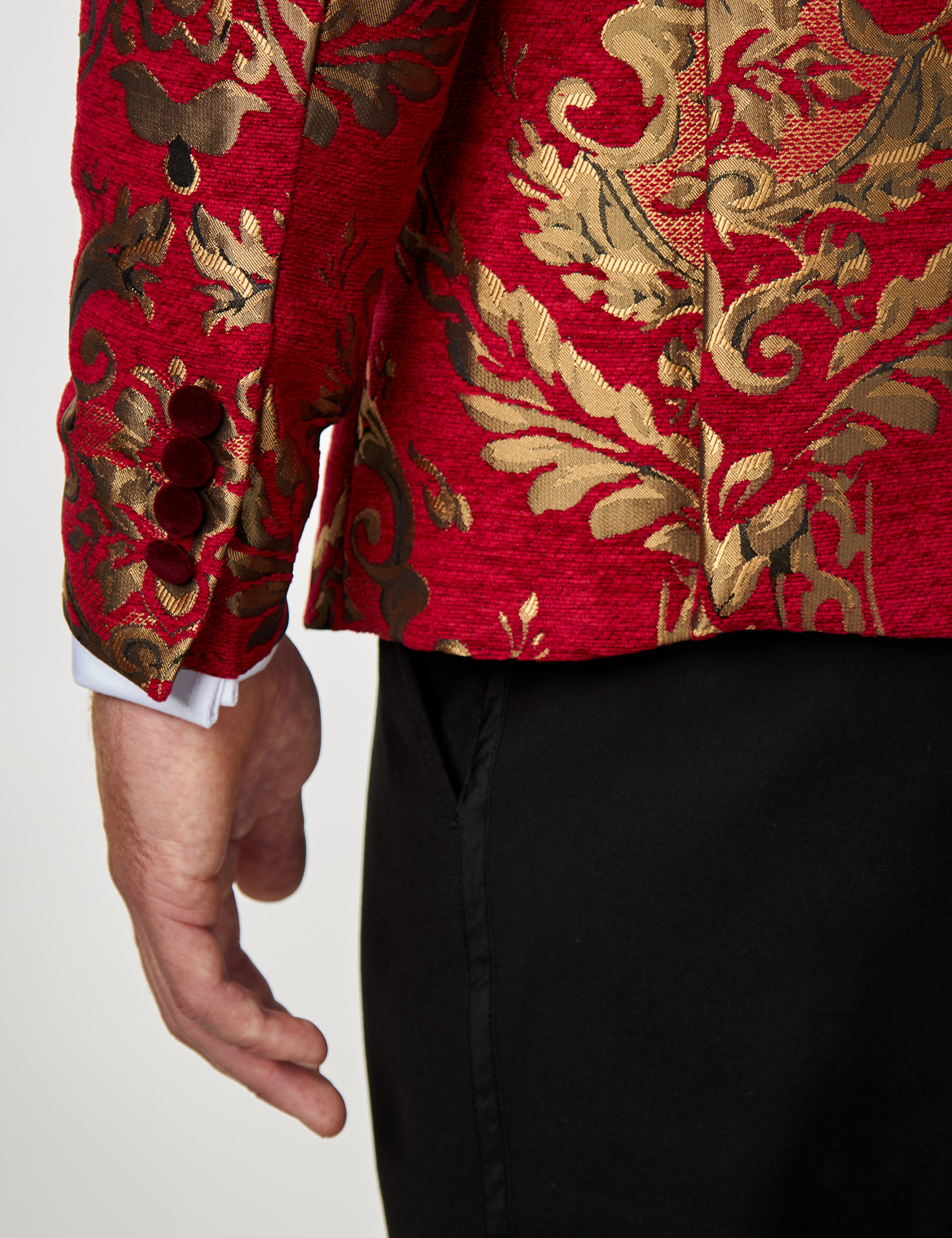 Gold Brocade Paisley on Crimson Red Jacquard Jacket