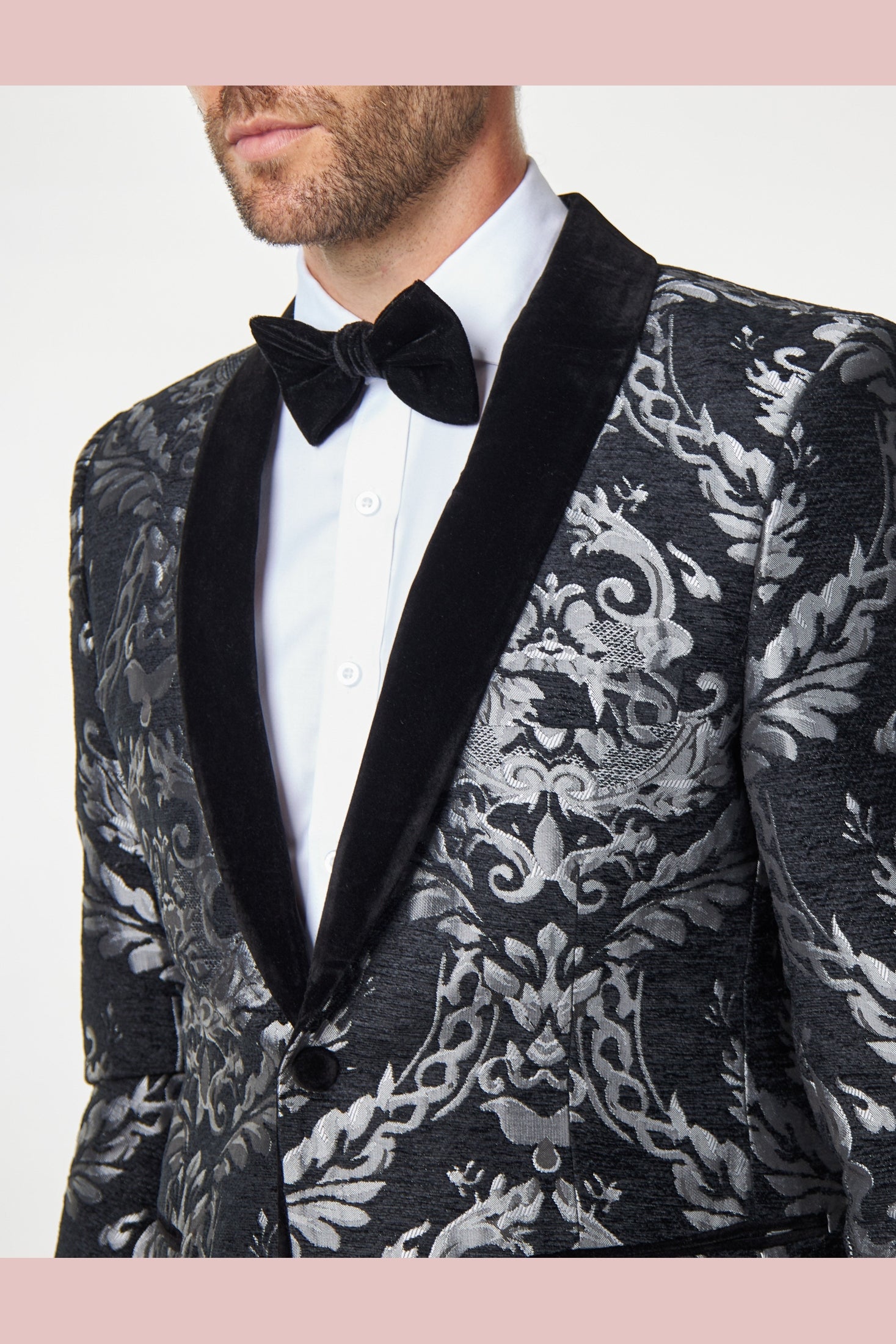 GLEN - GREY FLORAL FOLIAGE VELVET JACQUARD JACKET
