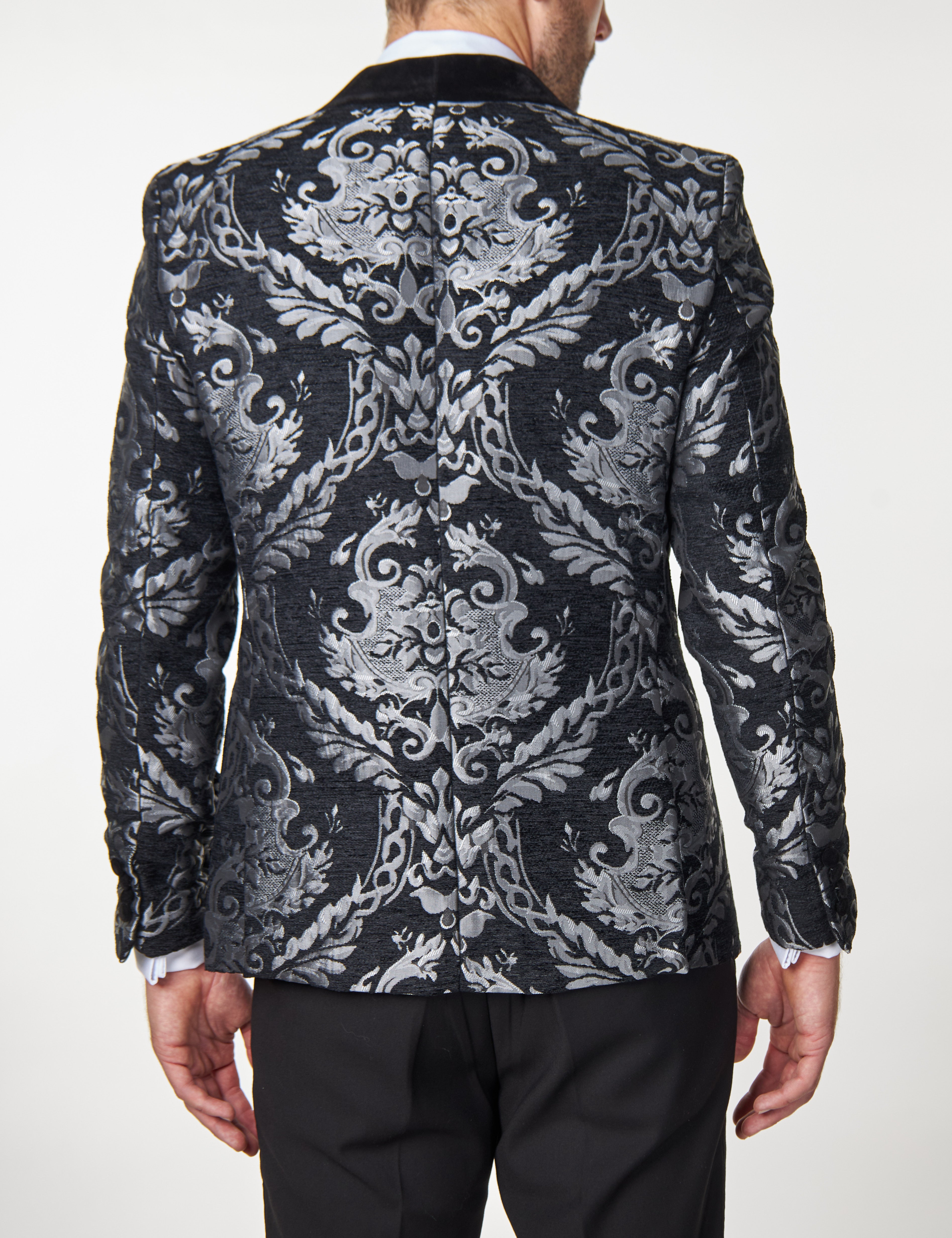 GRAUE JACQUARDJACKE AUS SAMT MIT BLUMENBLUMEN