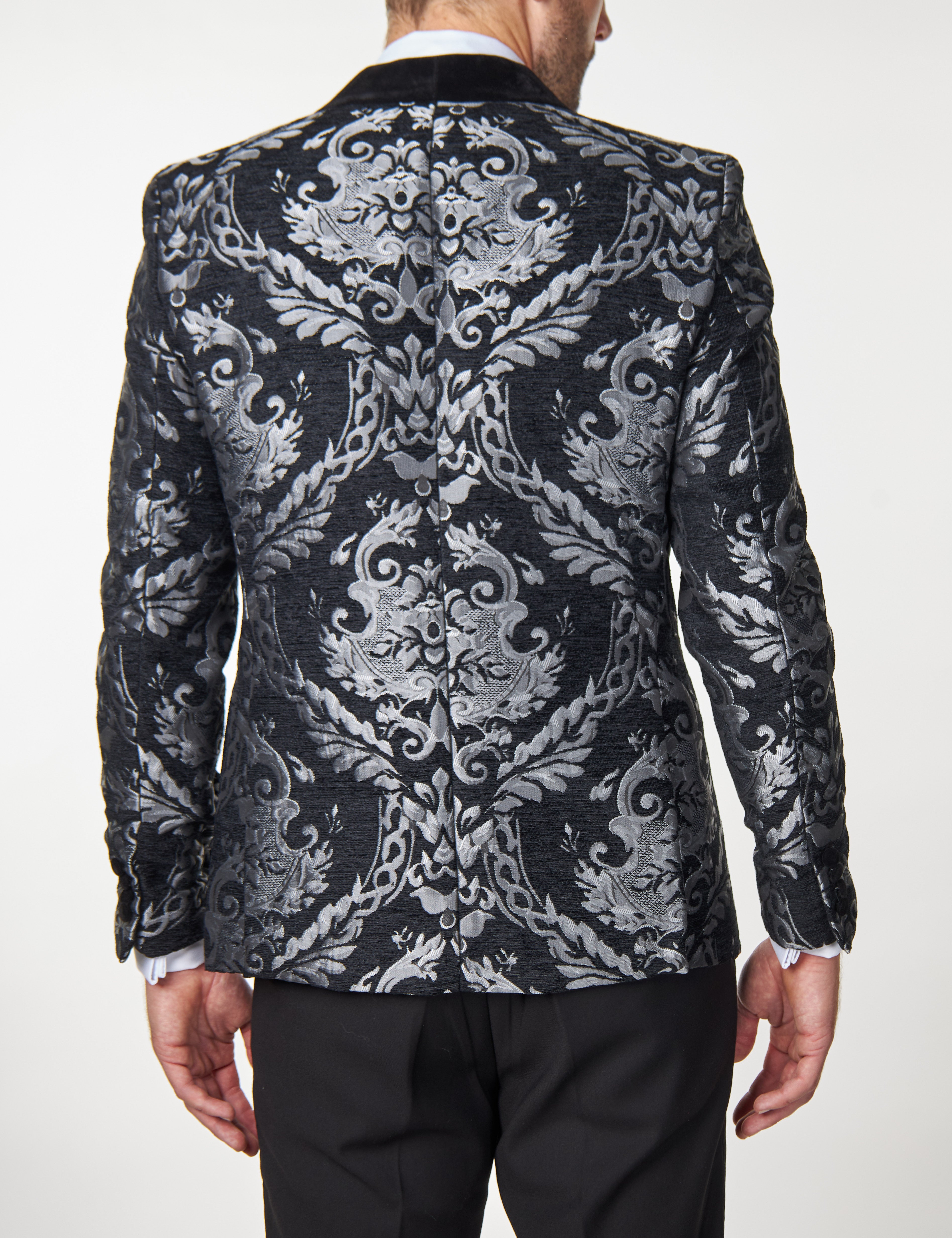 GREY FLORAL FOLIAGE VELVET JACQUARD JACKET