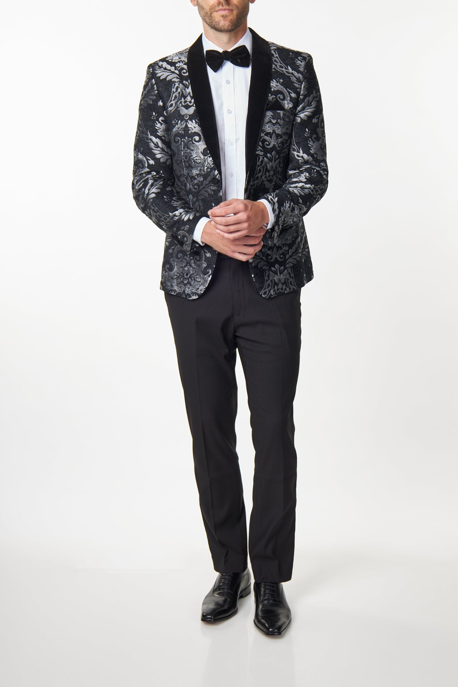 GLEN - GREY FLORAL FOLIAGE VELVET JACQUARD JACKET