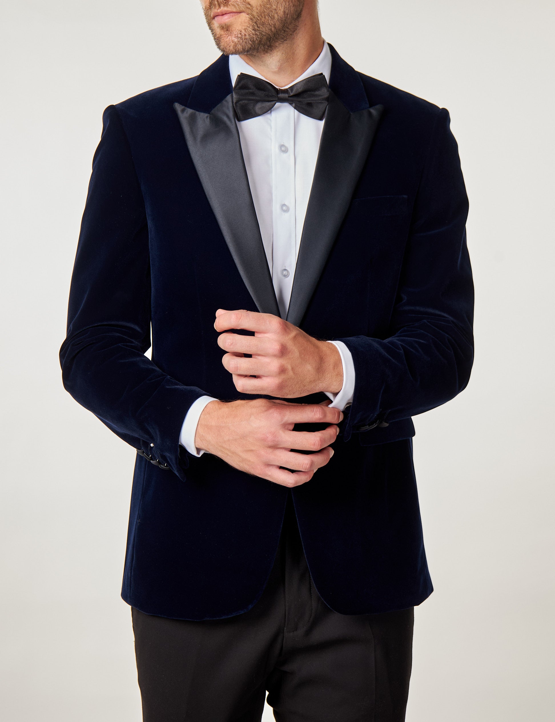 DINNER GARY – NAVY SOFT VELVET TUXEDO JACKET