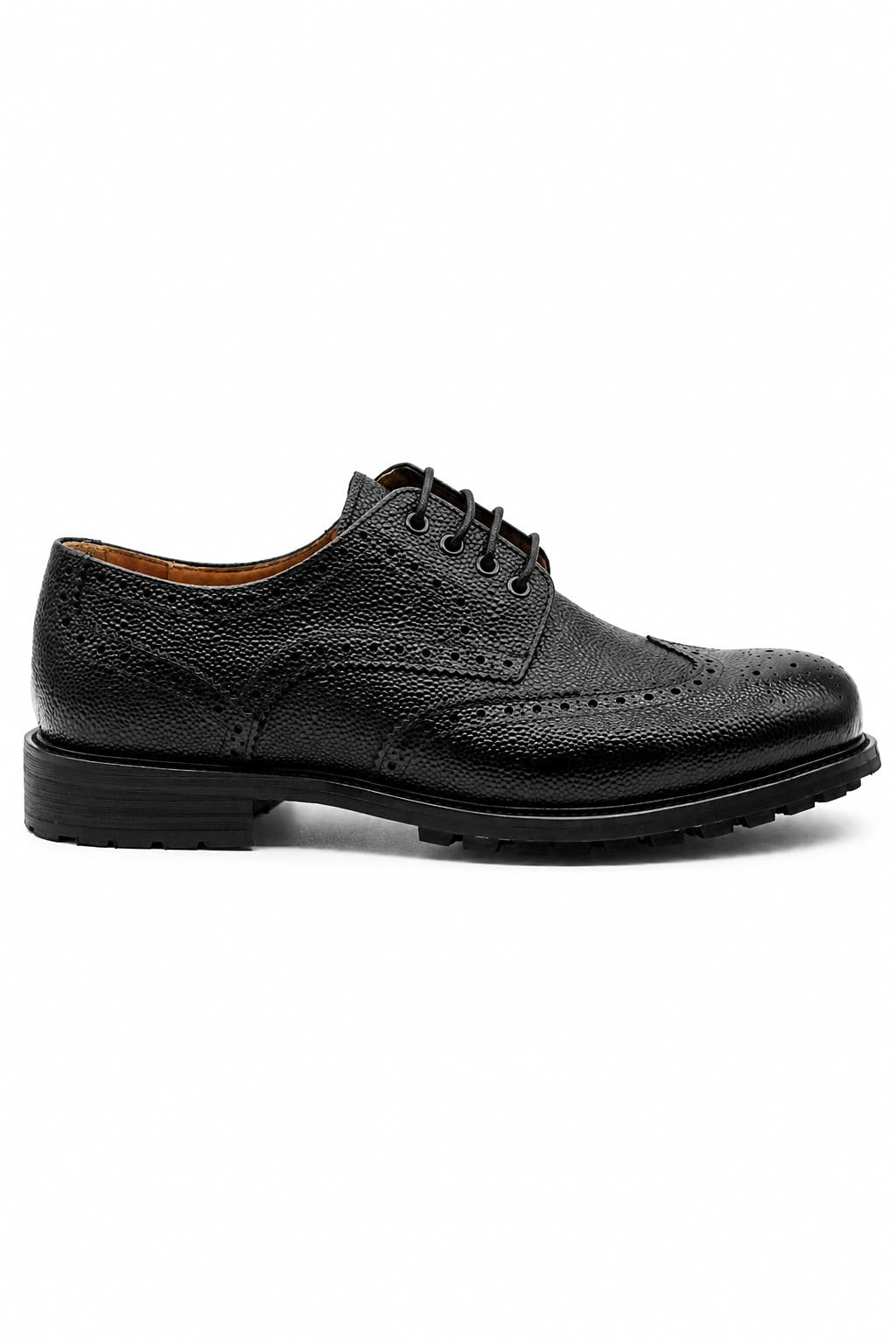 HART Men’s Black Grain Leather Wingtip Brogue Derby Shoes