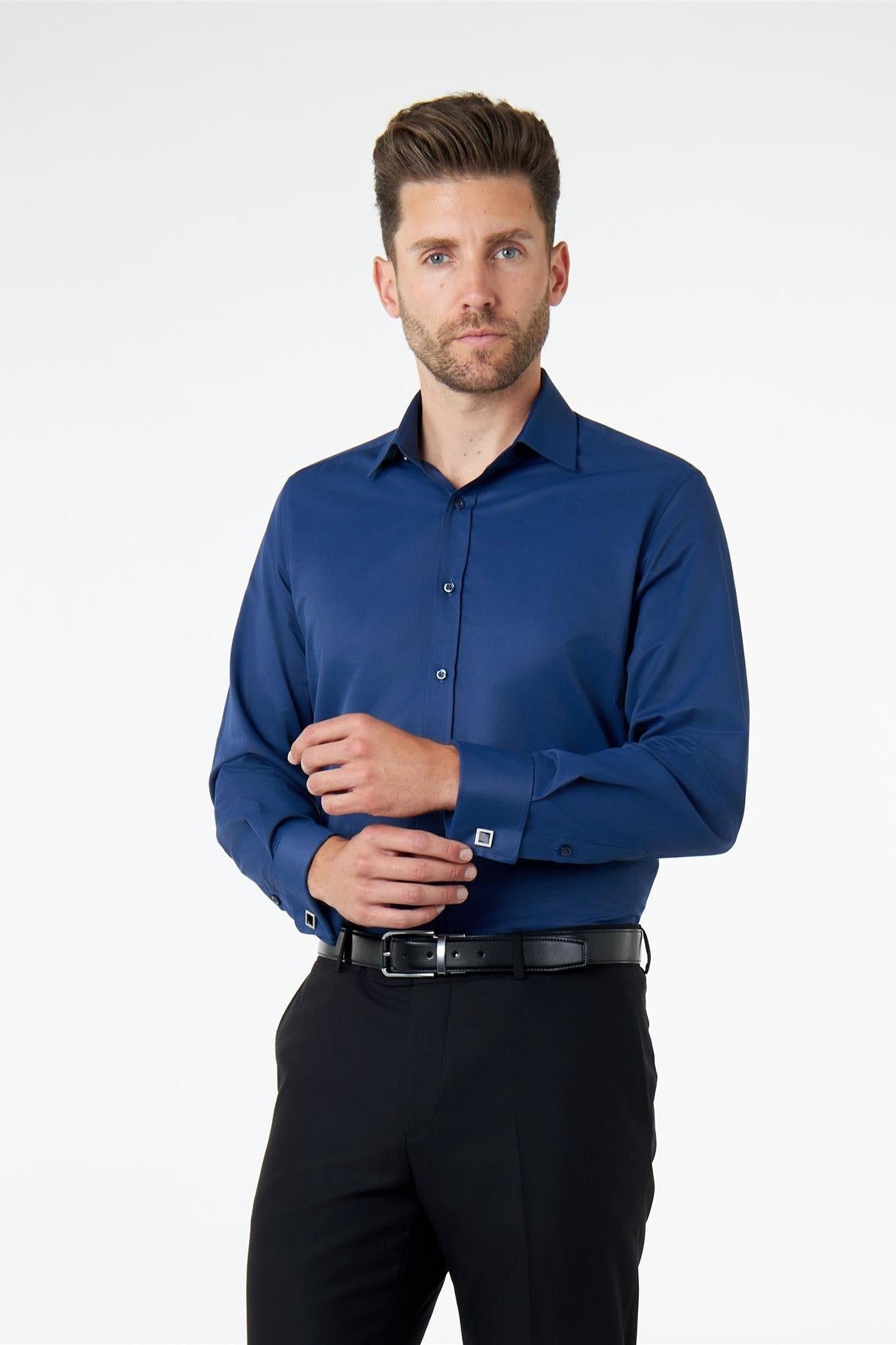 CLASSIC NAVY DOUBLE CUFF TAILORED FIT SHIRT