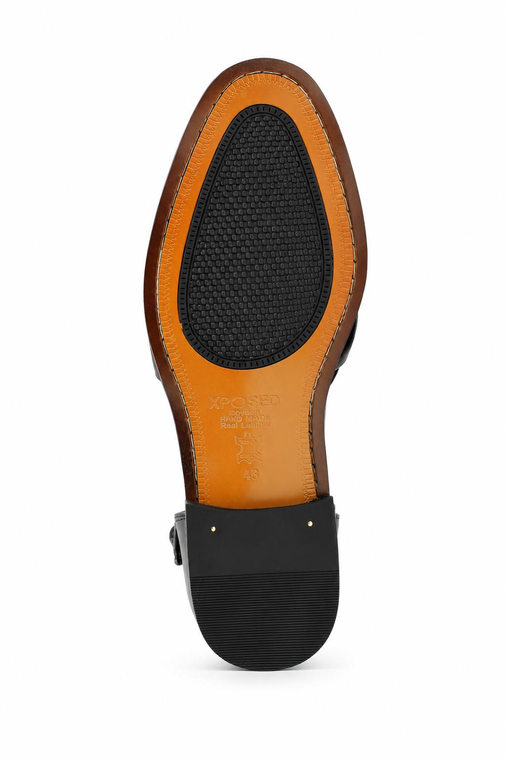 Men's Black Handmade Real Leather Fisherman Sandals