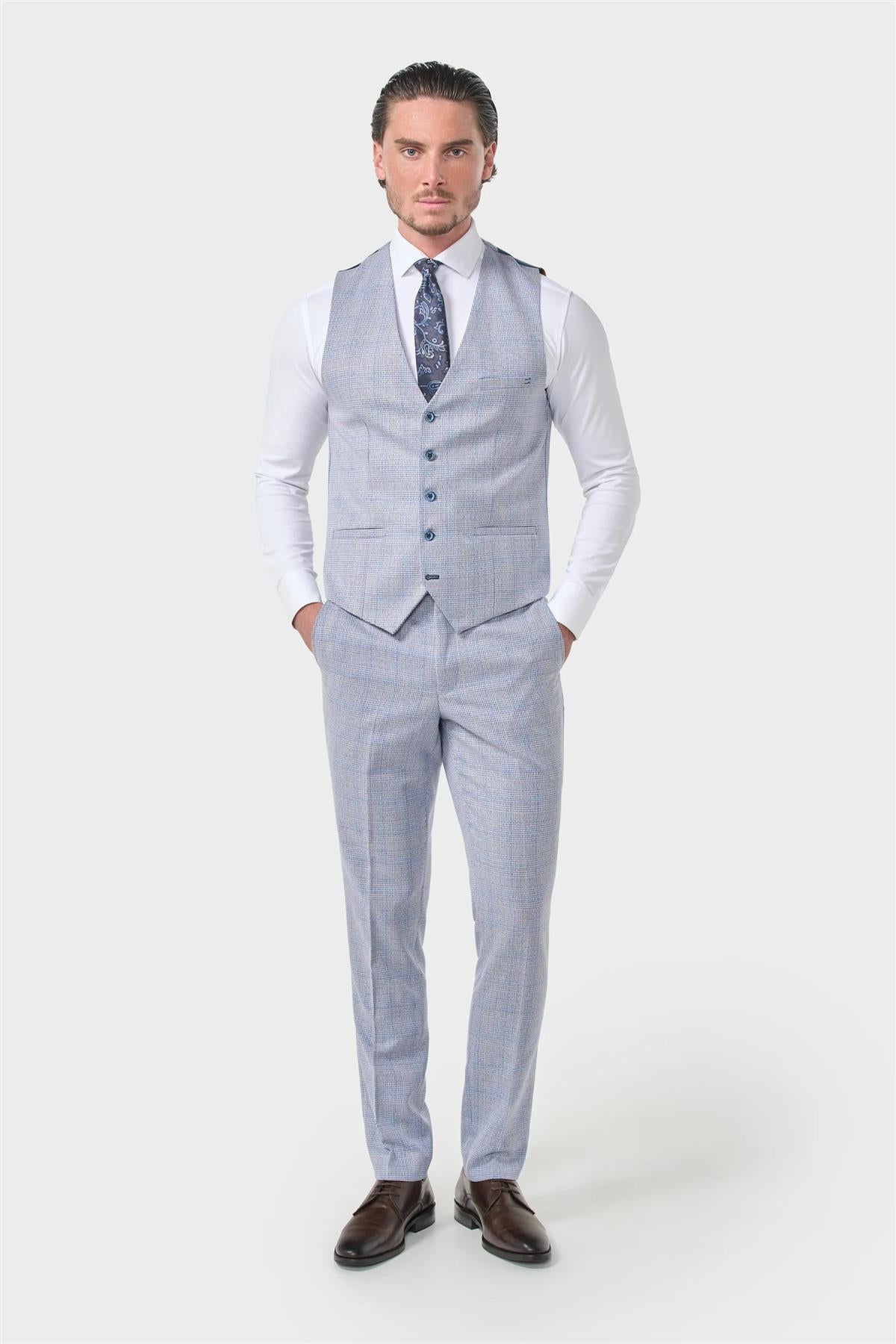 MENS CARIDI SKY BLUE TAILORED FIT THREE PIECE SUIT
