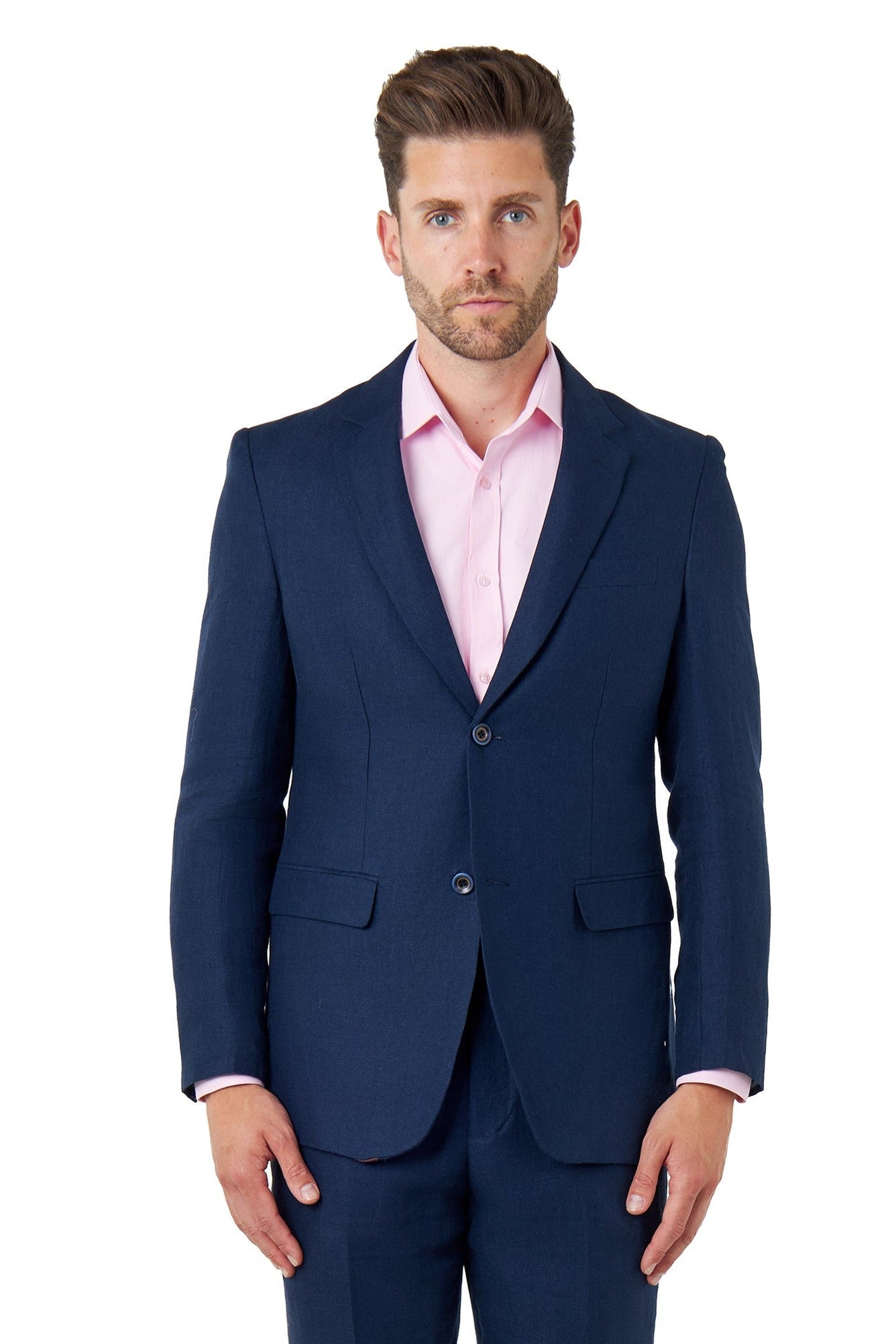 RAY - Tailored Fit Navy Herringbone Linen Suit Jacket