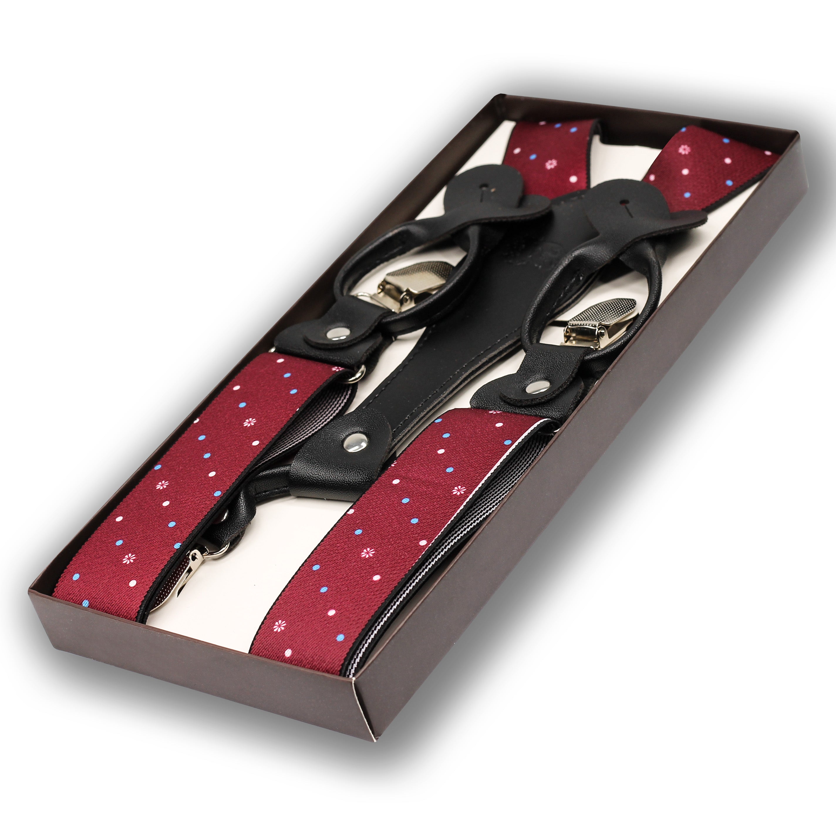 MAROON POLKA DOT ADJUSTABLE CLIP ON BRACES