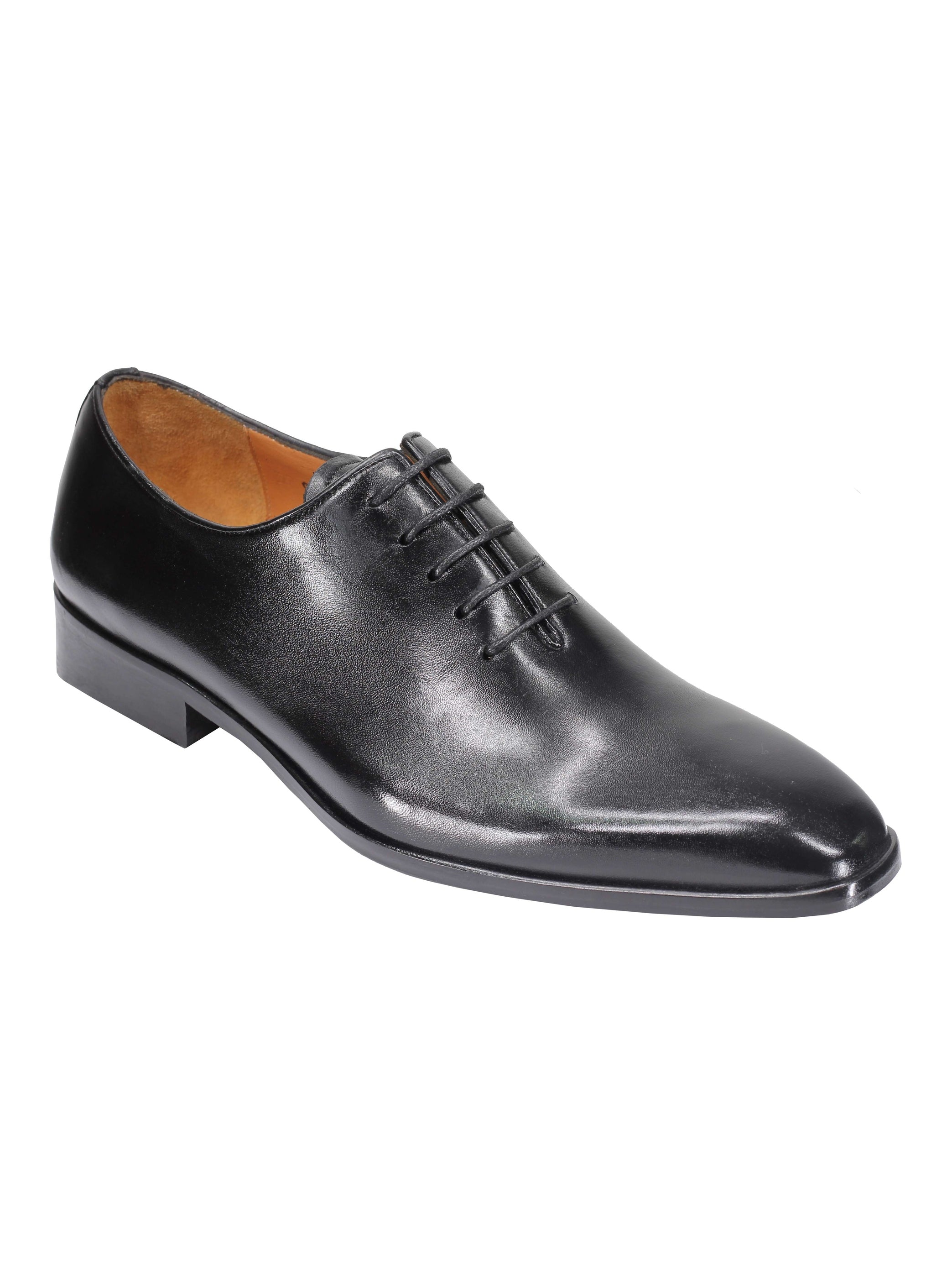 Mens Calf Leather Whole-cut Oxford Lace-up Shoes in Black