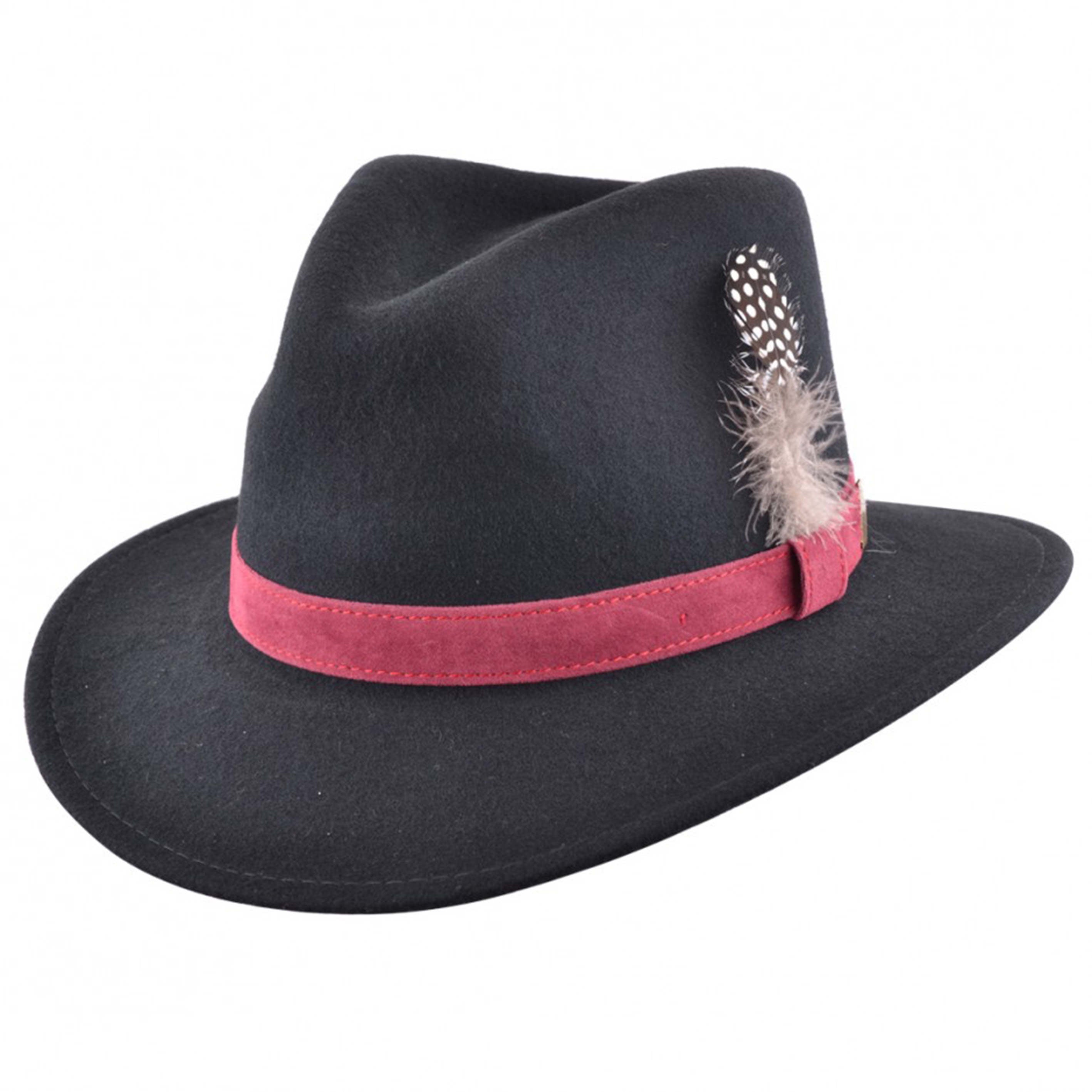 Trilby Fedora 100% Wool Black Hat