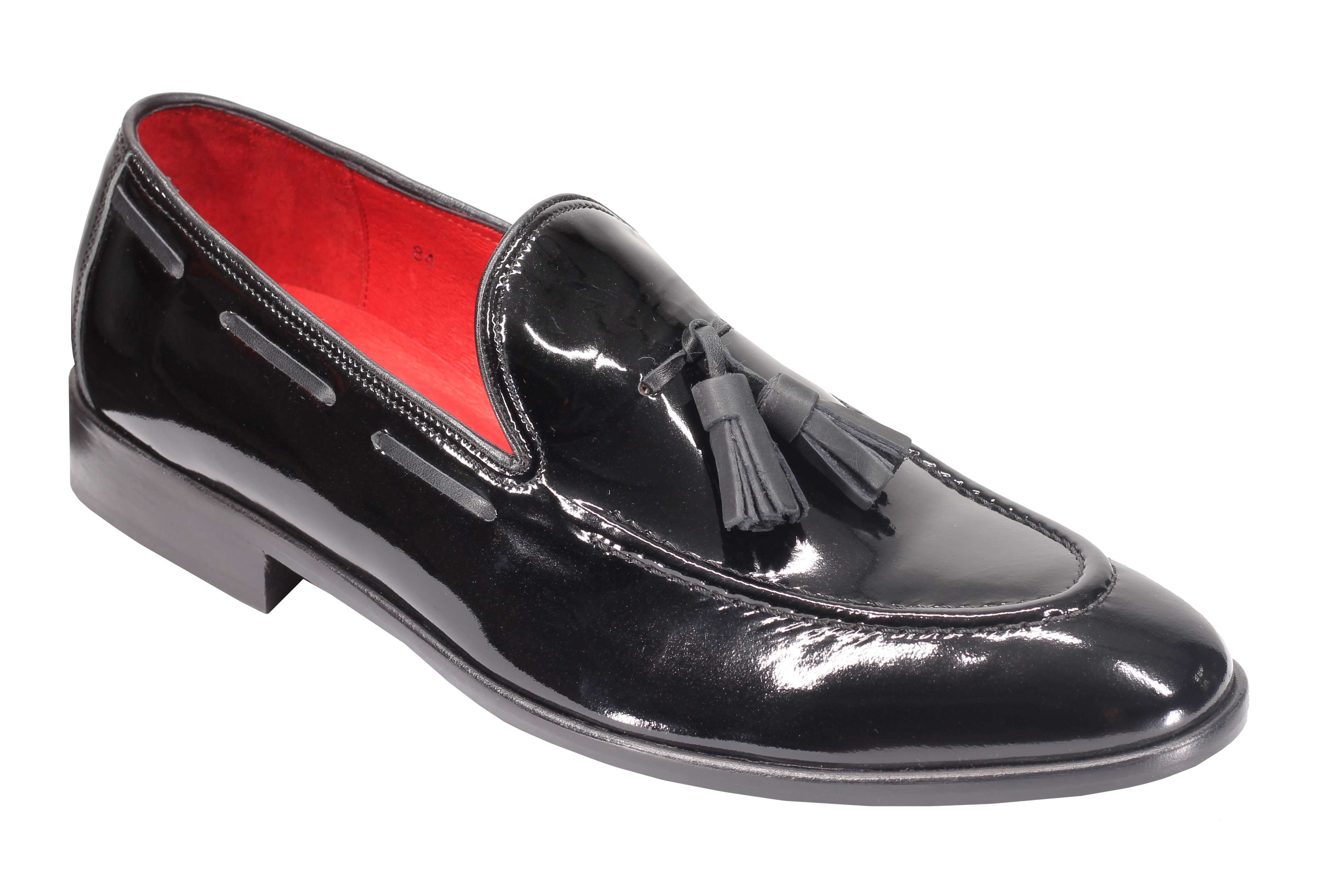 BLACK SHINY LEATHER TASSEL LOAFERS