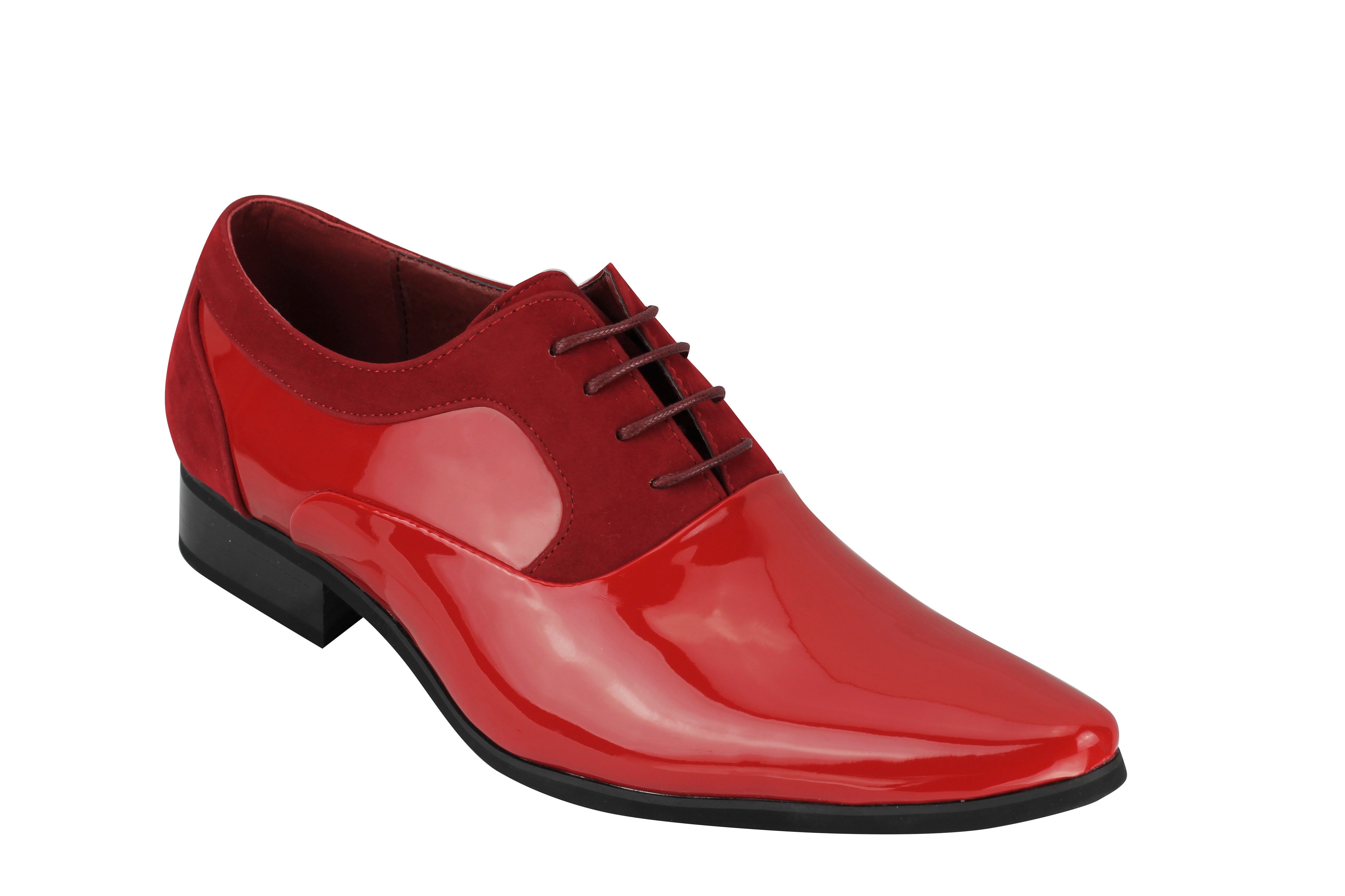 SHINY FAUX LEATHER FORMAL LACE UP SHOES IN RED