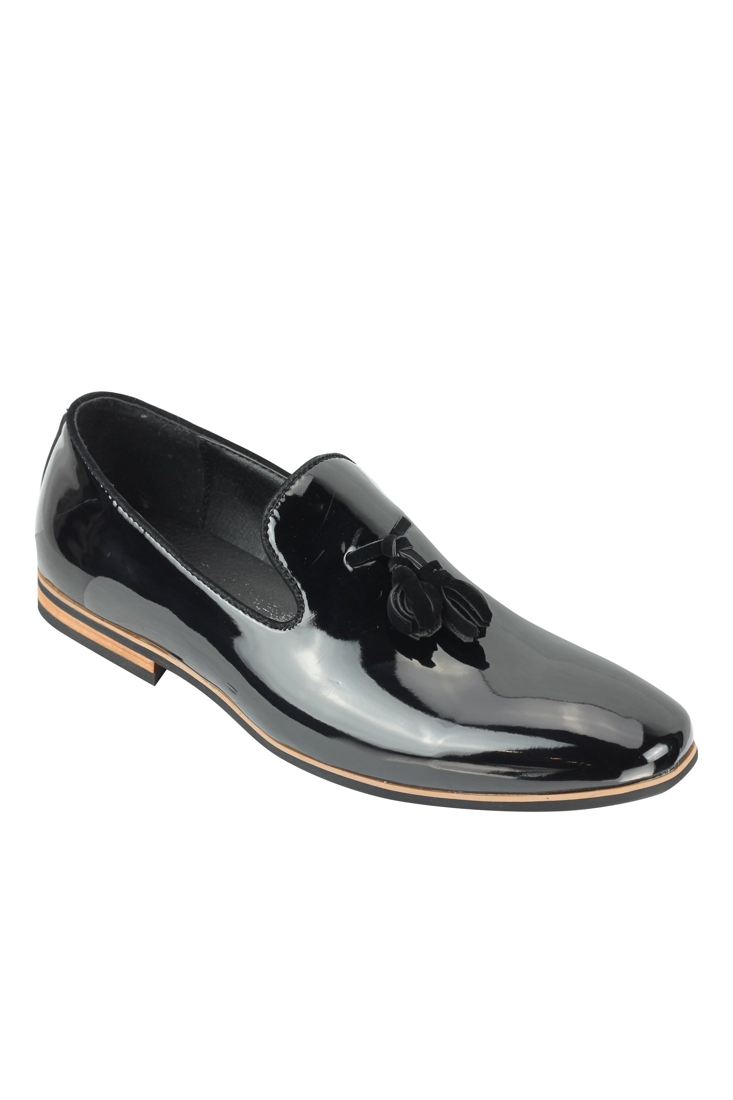 FAUX LEATHER SHINY SLIP ON BLACK SHOES