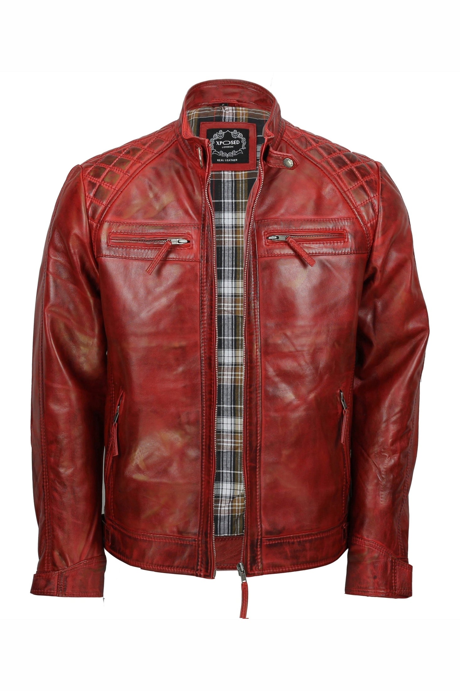 QUILTED RED BIKER LEATHER JACKET