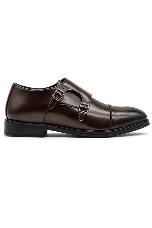 Men's Brown Double Monk Strap Cap Toe Formal Shoes