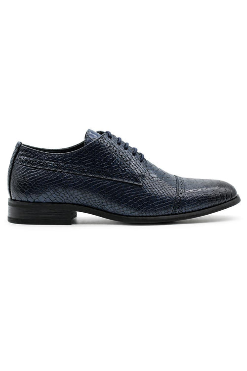 Men's Navy Embossed Faux Leather Lace up Derby Shoes