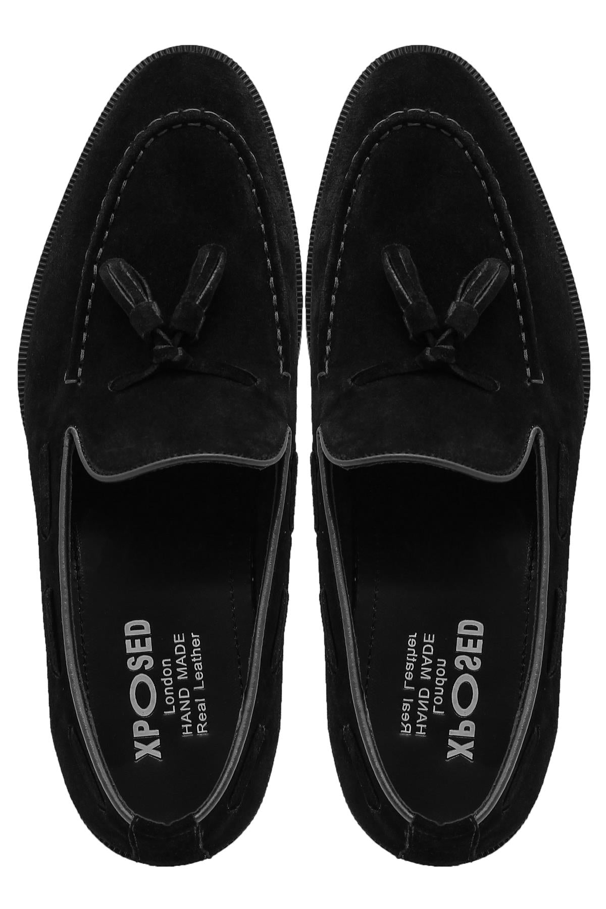 PABLO Men’s Black Real Suede Leather Tassel Loafers