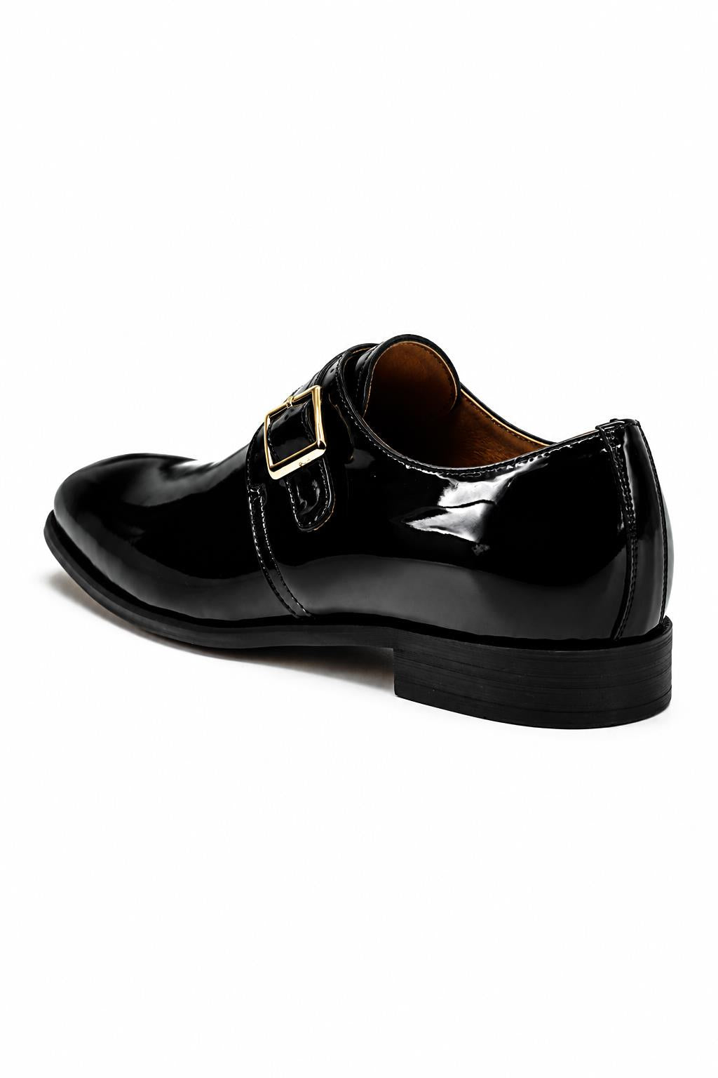 VALE Men’s Black Patent Leather Single Monk Strap Shoes