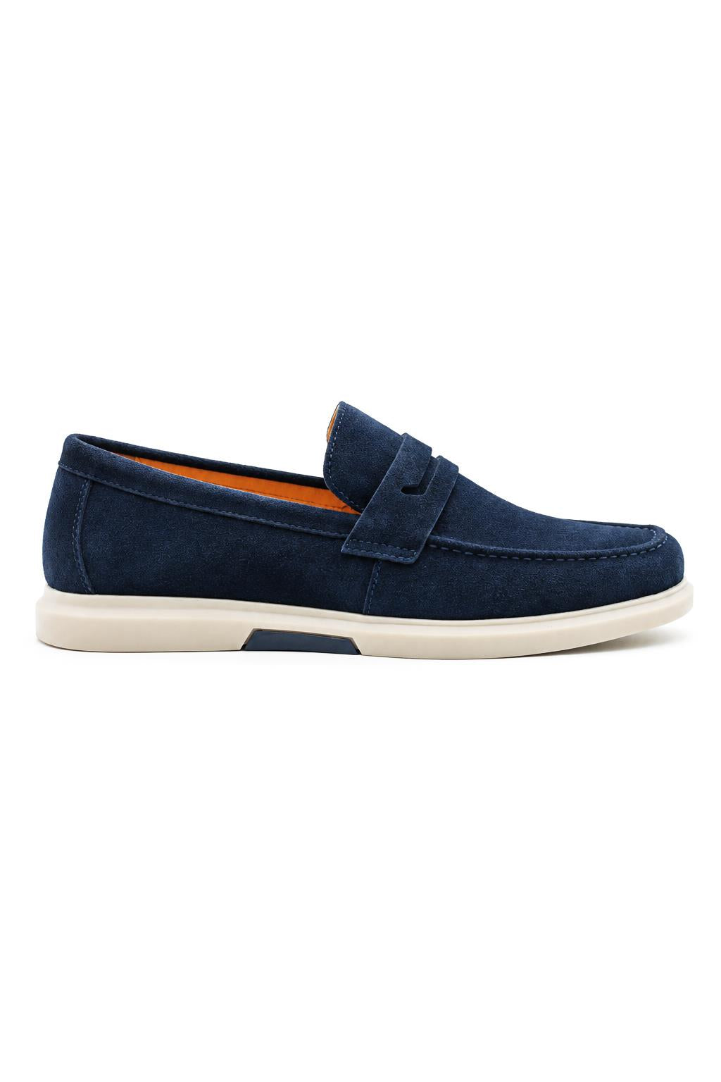 Men’s Milo Navy Blue Suede Leather Penny Loafers