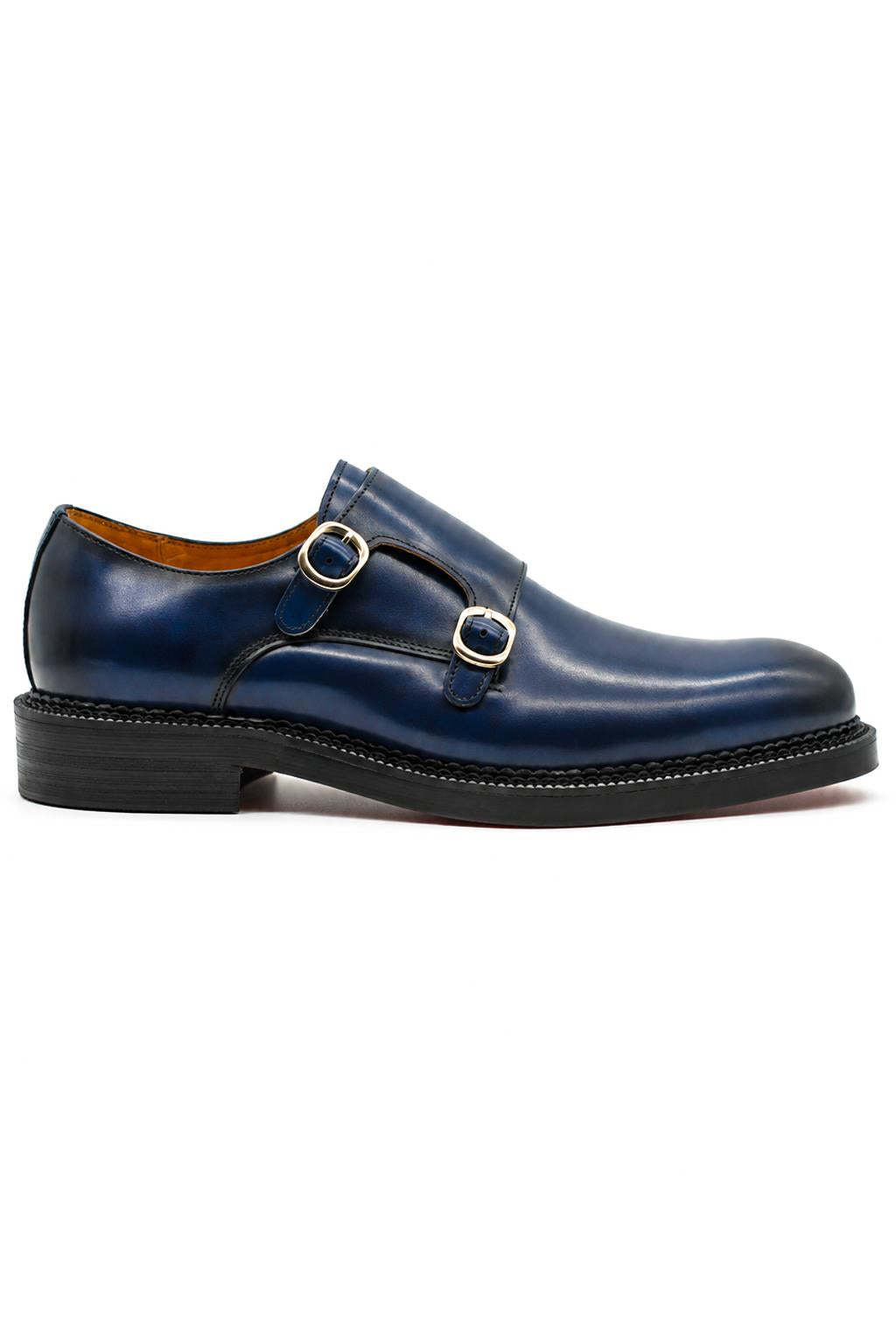 ROWE Men’s Blue Burnished Real Leather Double Monk Strap Shoes