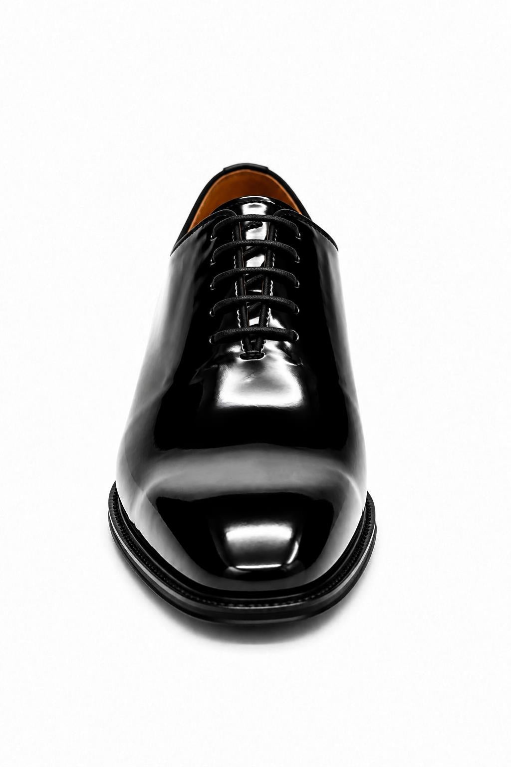 MIRO 1 Men’s Black Hi-Shine Patent Leather Wholecut Oxford Shoes