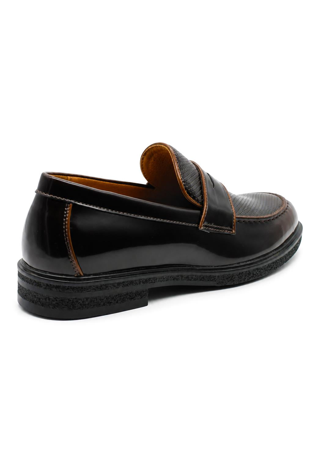 Men’s Brown Patent Pin-Dot Penny Loafers