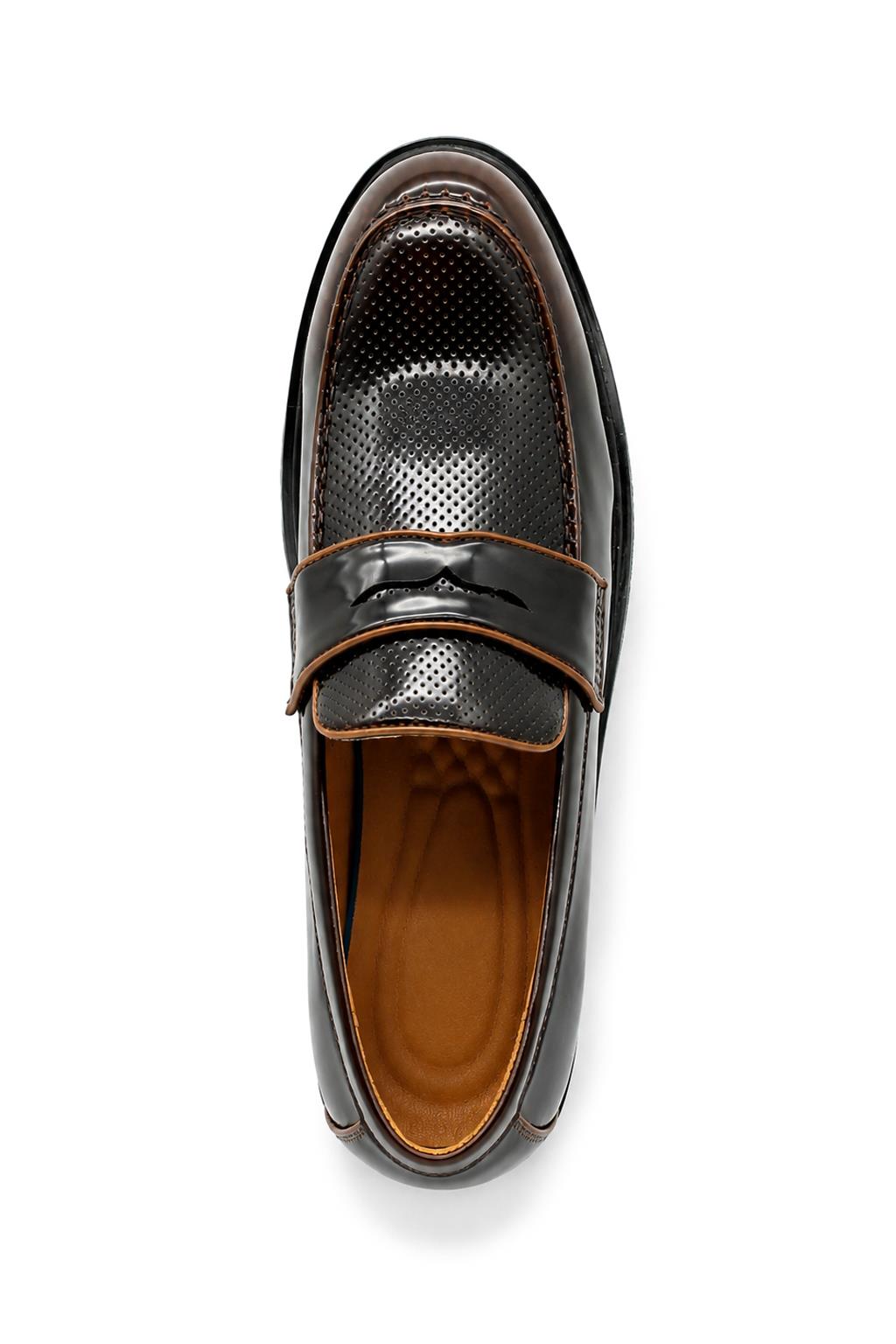 Men’s Brown Patent Pin-Dot Penny Loafers