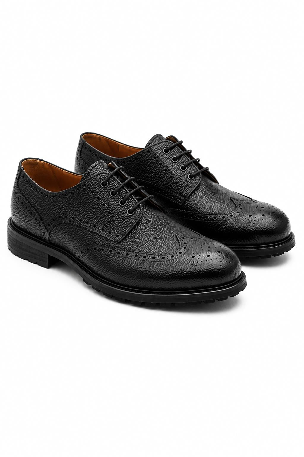 HART Men’s Black Grain Leather Wingtip Brogue Derby Shoes
