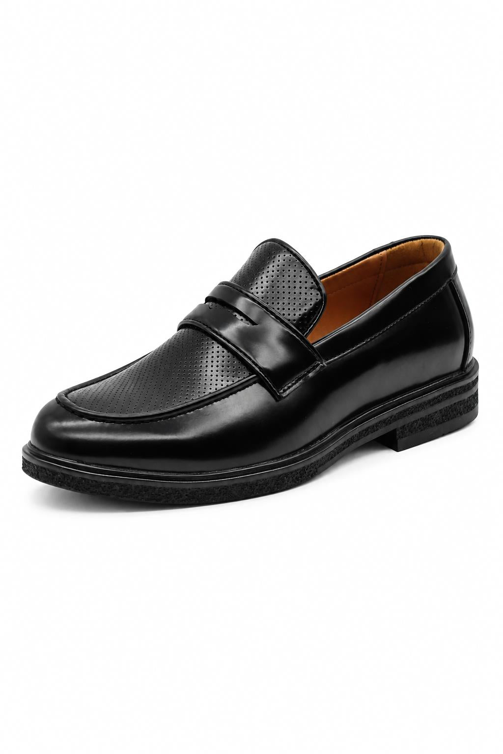 Men’s Black Patent Pin-Dot Penny Loafers