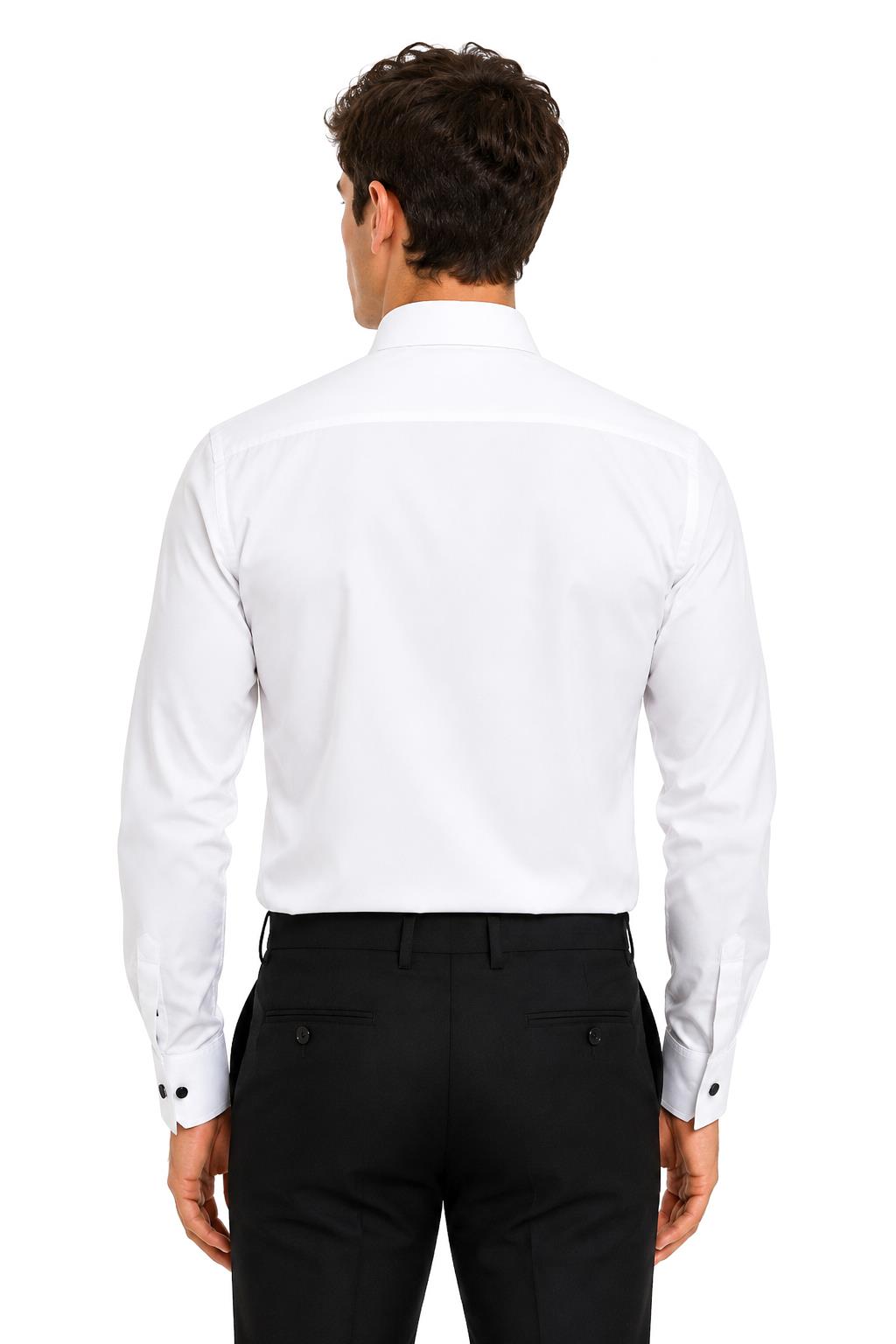 Men's White Formal Shirt with Black Buttons & Pocket Square