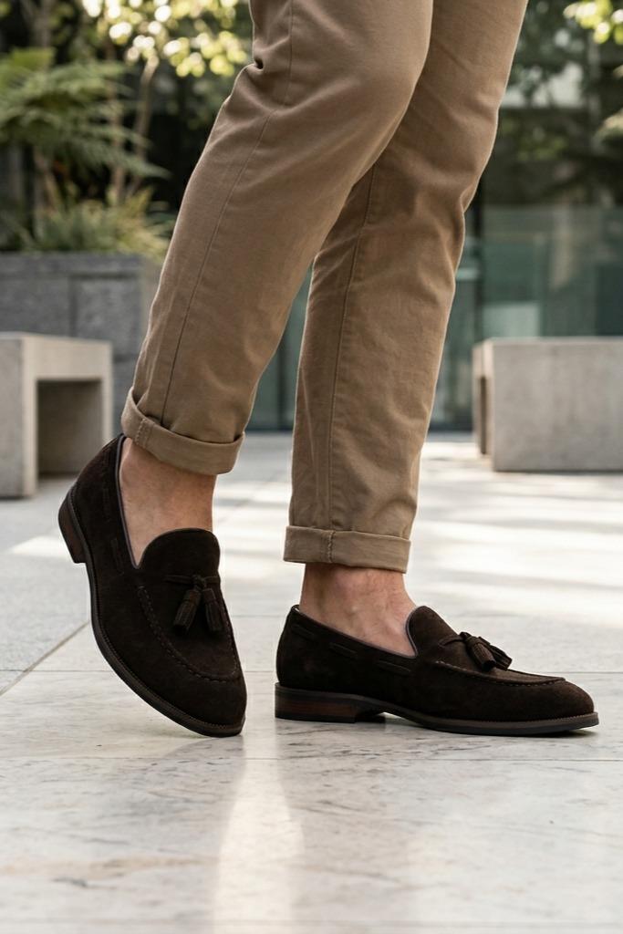 PABLO Men’s Brown Real Suede Leather Tassel Loafers