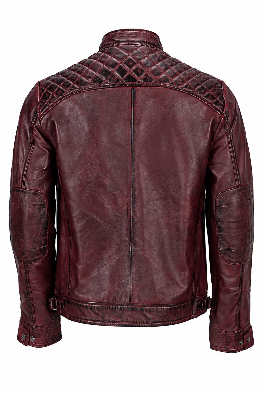Mens Real Leather Antiqued Wash Wine Maroon Vintage Slim Fit Biker Style Jacket