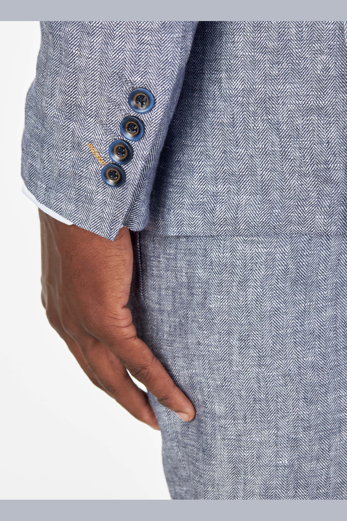 RAY - TAILORED FIT BLUE GREY HERRINGBONE LINEN SUIT JACKET